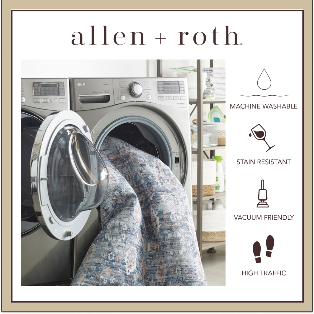 slide 2 of 6, allen + roth Blue Traditional 5 x 8 (ft) Loomed Blue Rectangular Indoor Floral/Botanical French Country Machine washable Pet Friendly Area rug, 1 ct