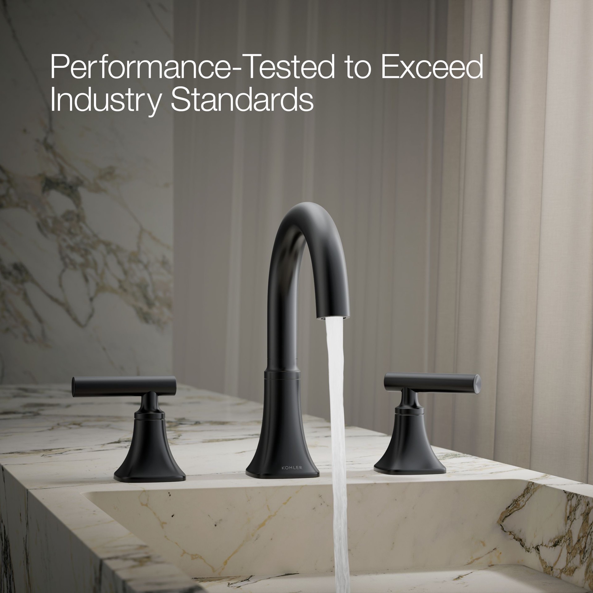 slide 3 of 6, KOHLER Rill Matte Black Widespread 2-handle WaterSense Mid-arc Residential Handle Bathroom Sink Faucet with Drain, 1 ct