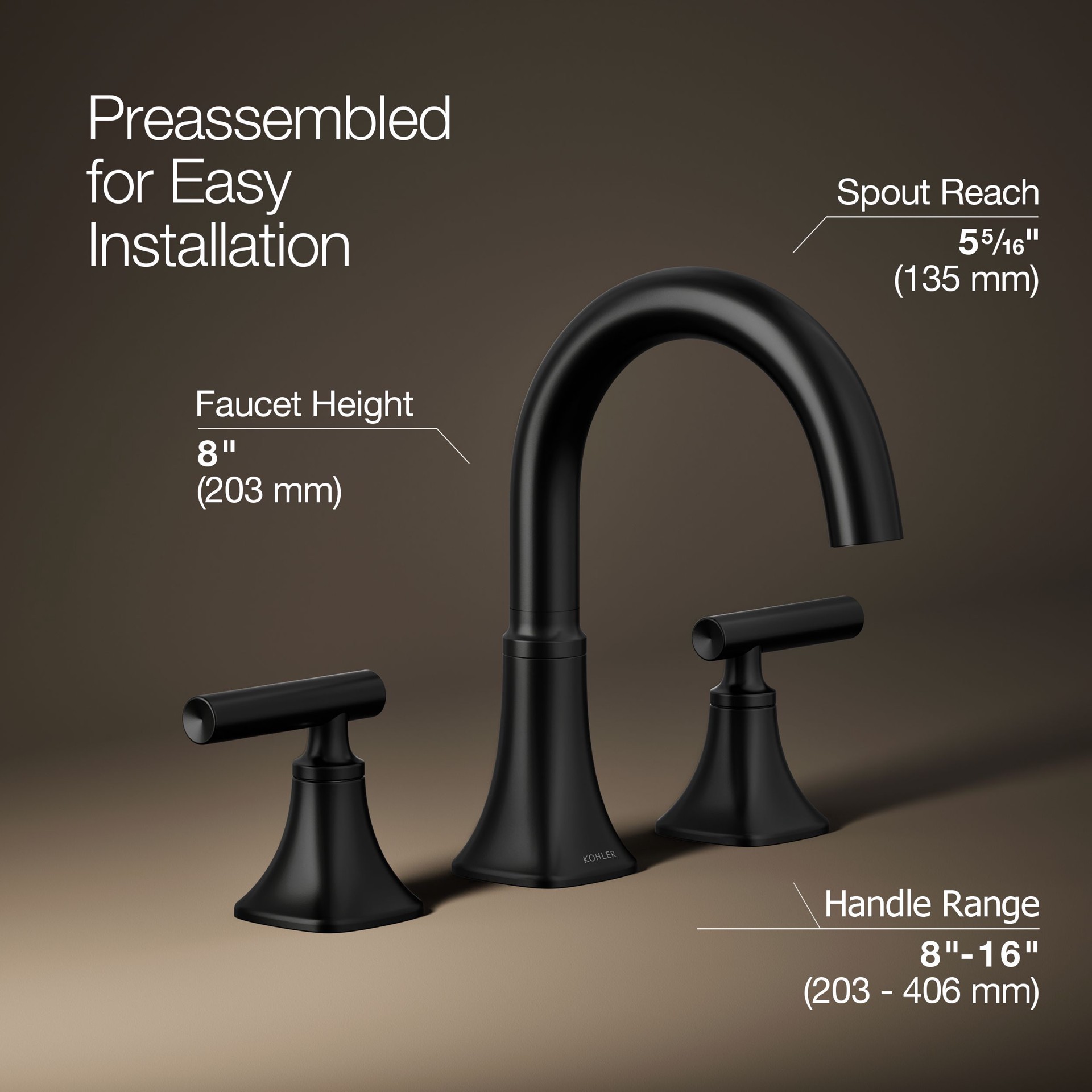 slide 4 of 6, KOHLER Rill Matte Black Widespread 2-handle WaterSense Mid-arc Residential Handle Bathroom Sink Faucet with Drain, 1 ct