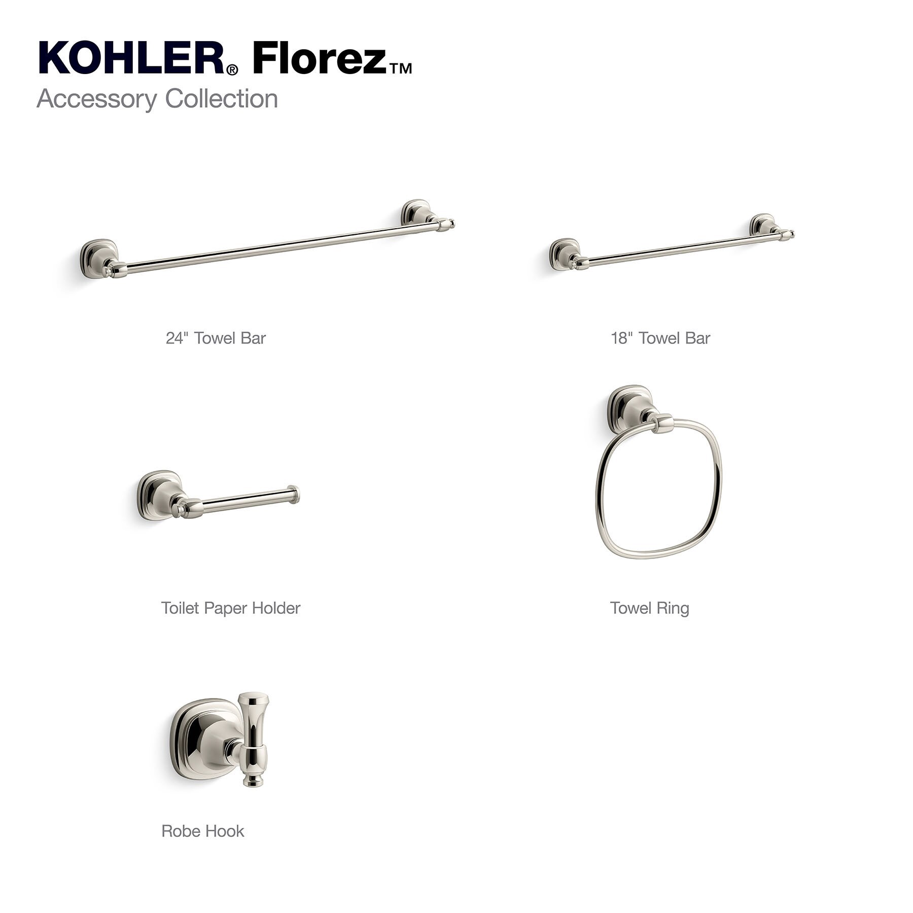 slide 5 of 6, KOHLER Florez 24-in Vibrant Polished Nickel Wall mount Single Towel Bar, 1 ct