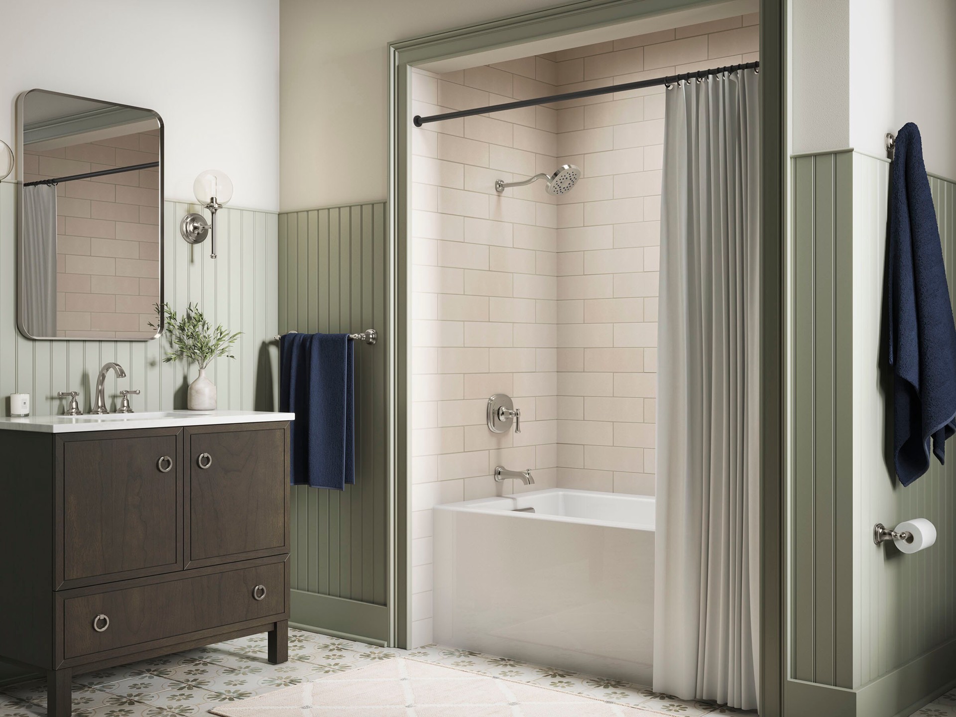 slide 2 of 6, KOHLER Florez Rite-Temp Vibrant Polished Nickel 1-handle 5.97-in Round Bathtub and shower Faucet with Valve (Single Function), 1 ct