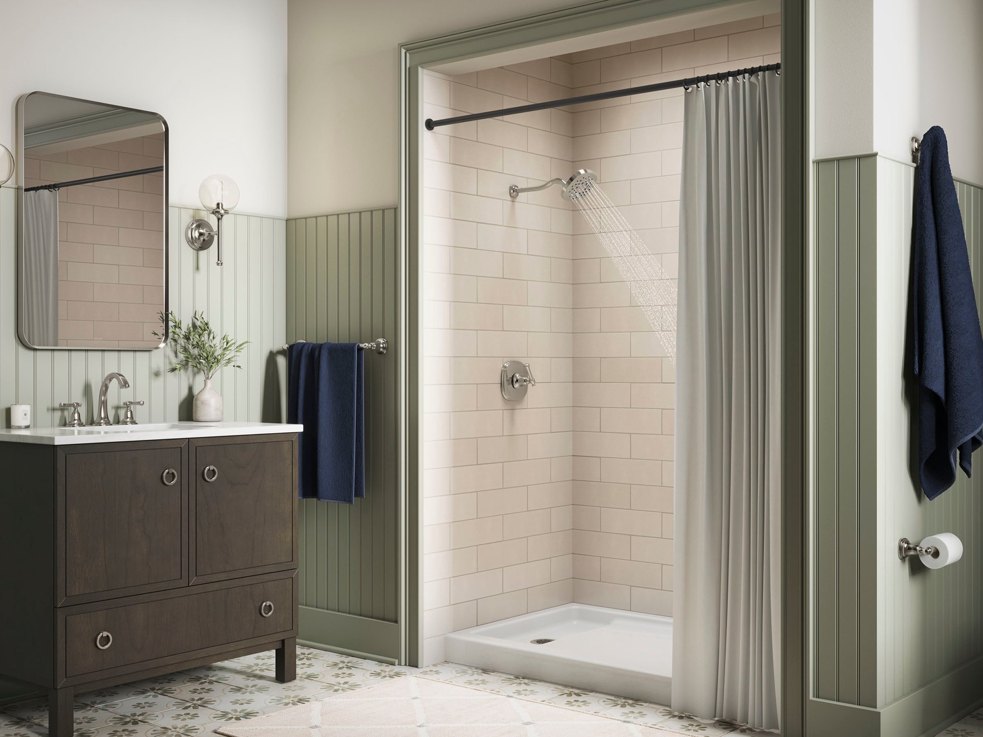 slide 5 of 6, KOHLER Florez Rite-Temp Vibrant Polished Nickel 1-handle 5.97-in Round Bathtub and shower Faucet with Valve (Single Function), 1 ct