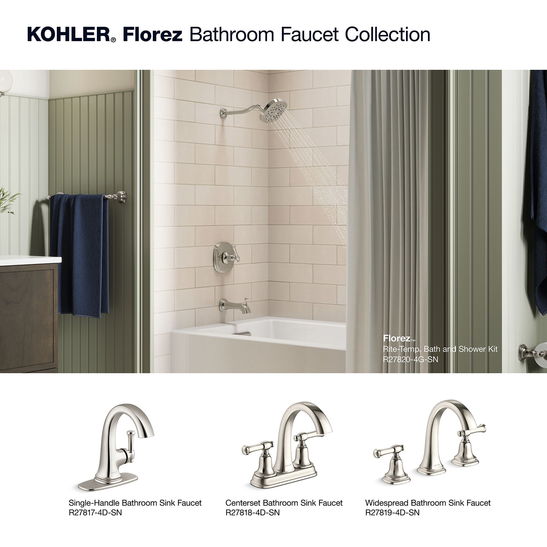 slide 6 of 6, KOHLER Florez Rite-Temp Vibrant Polished Nickel 1-handle 5.97-in Round Bathtub and shower Faucet with Valve (Single Function), 1 ct