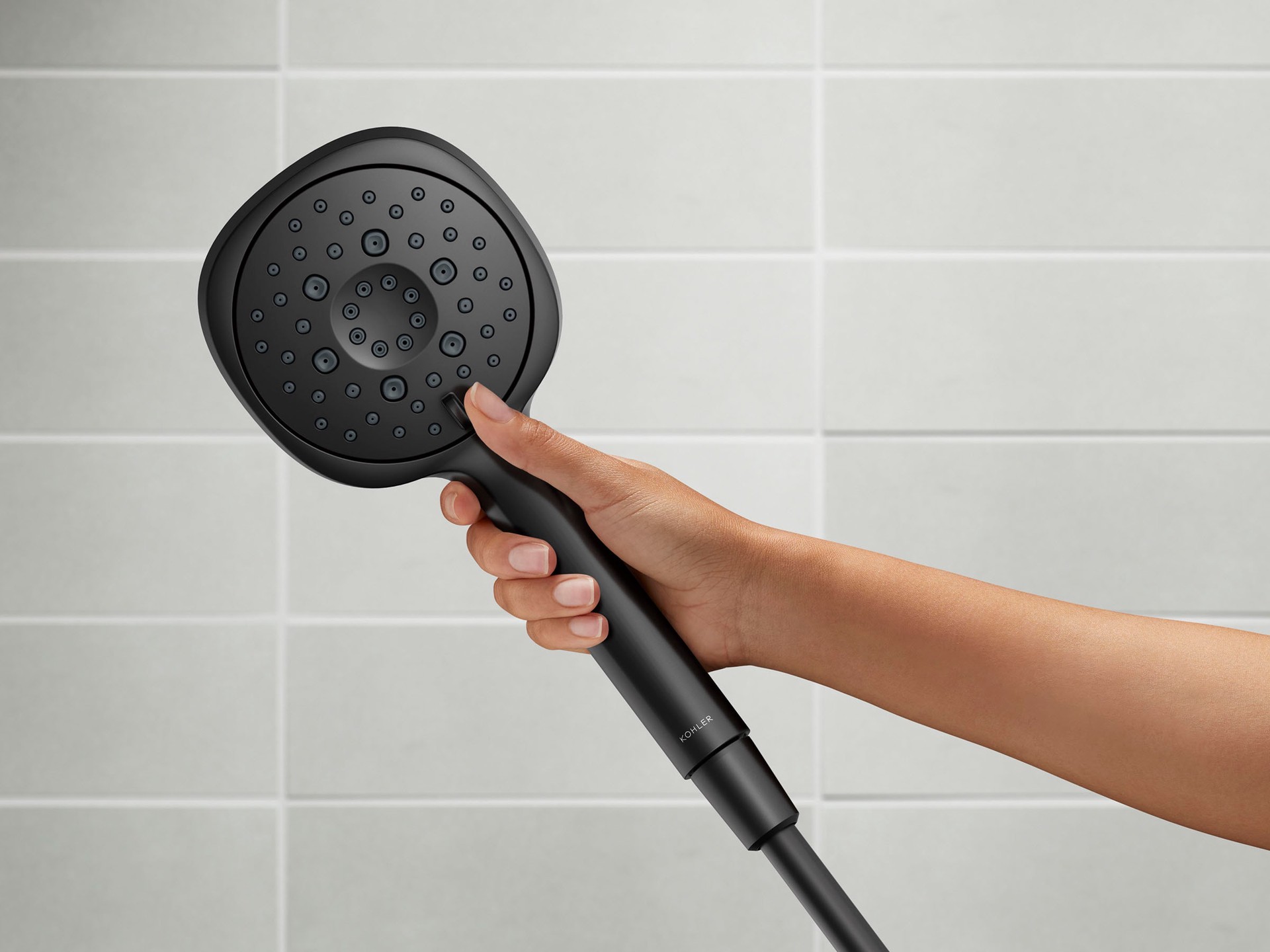 slide 3 of 6, KOHLER Rill Rite-Temp Matte Black 1-handle 4.59-in Round Bathtub and shower Faucet with Valve (Handheld), 1 ct