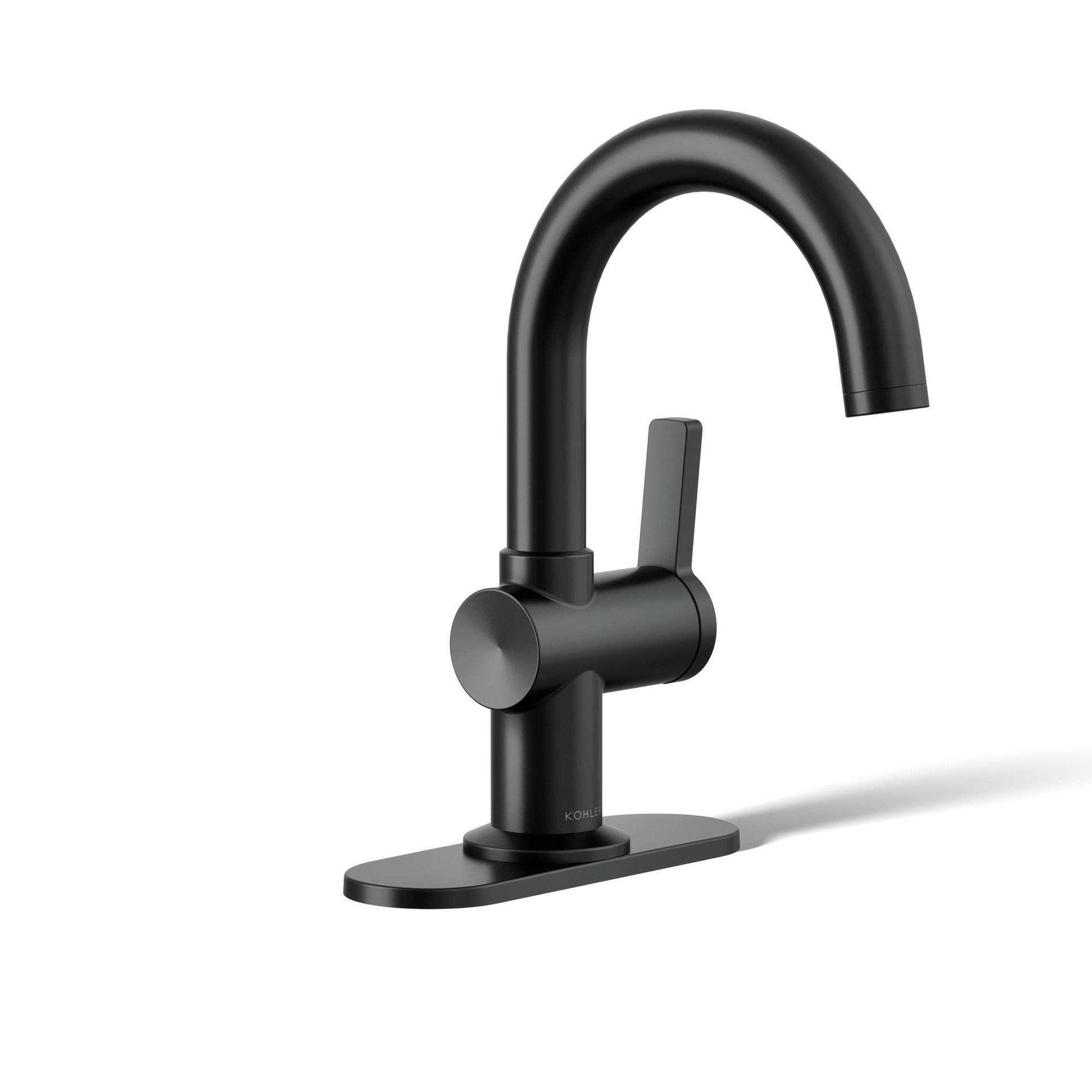 slide 2 of 6, KOHLER Premise Matte Black Single hole 1-handle WaterSense High-arc Residential Handle Bathroom Sink Faucet with Drain with Deck Plate, 1 ct