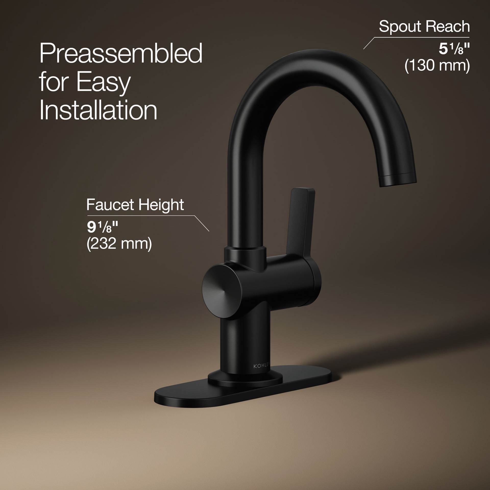 slide 4 of 6, KOHLER Premise Matte Black Single hole 1-handle WaterSense High-arc Residential Handle Bathroom Sink Faucet with Drain with Deck Plate, 1 ct