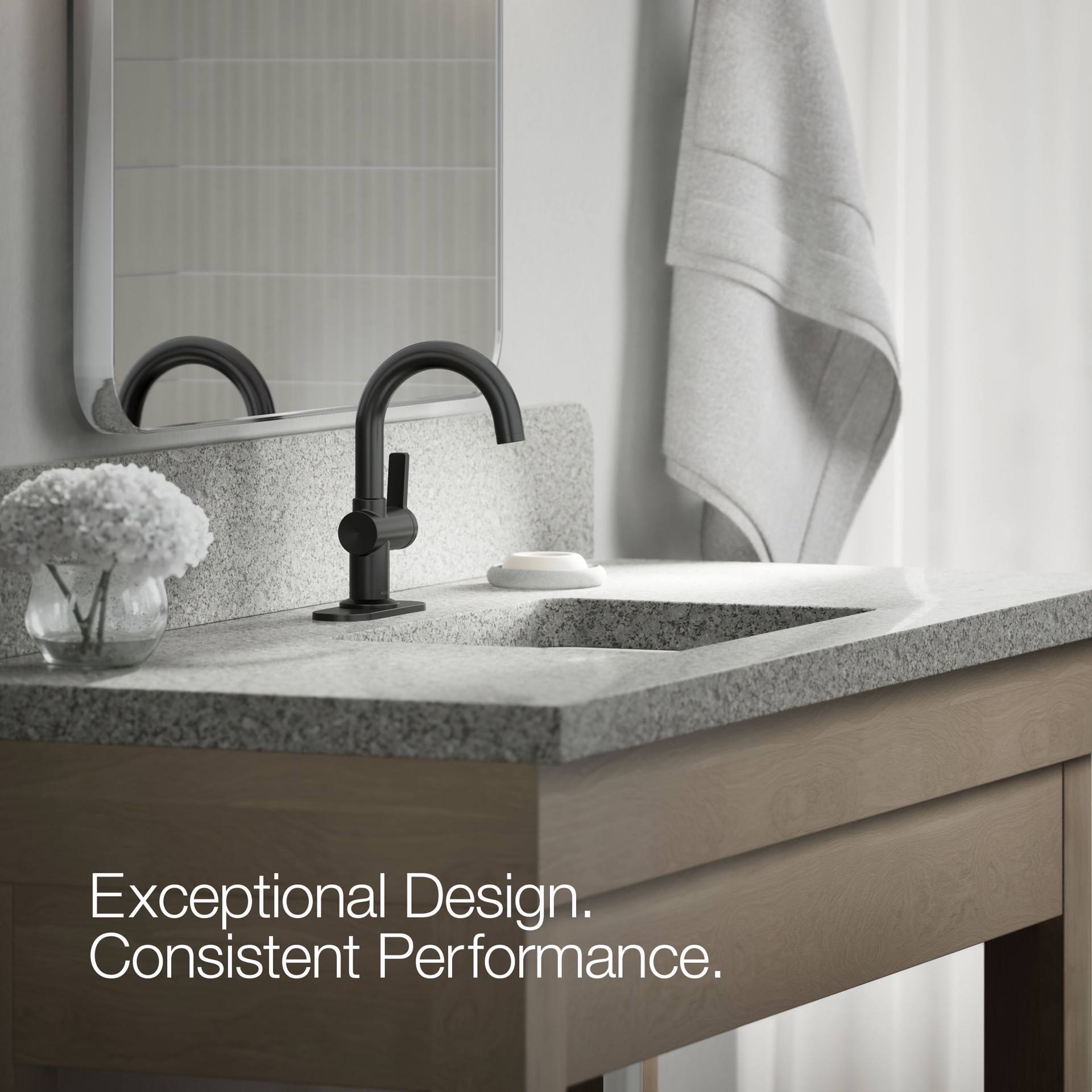 slide 5 of 6, KOHLER Premise Matte Black Single hole 1-handle WaterSense High-arc Residential Handle Bathroom Sink Faucet with Drain with Deck Plate, 1 ct