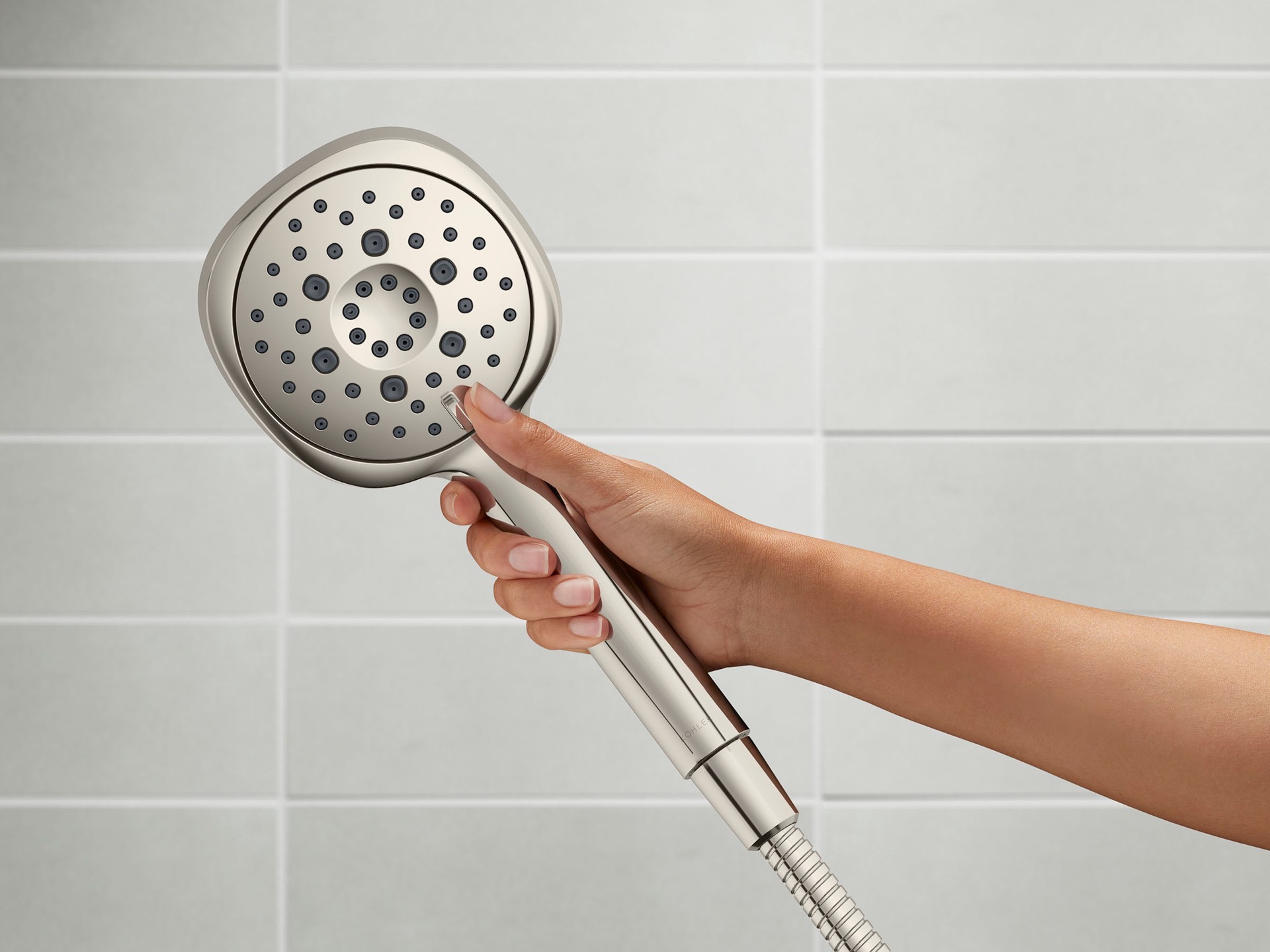 slide 3 of 6, KOHLER Rill Rite-Temp Vibrant Polished Nickel 1-handle 4.59-in Round Bathtub and shower Faucet with Valve (Handheld), 1 ct