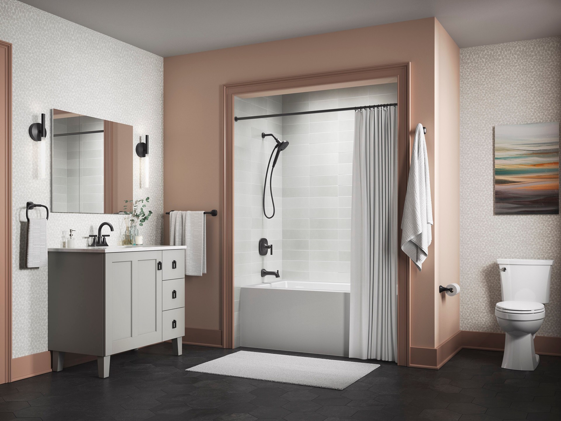 slide 3 of 6, KOHLER Rill Matte Black Wall mount Single Towel Ring, 1 ct