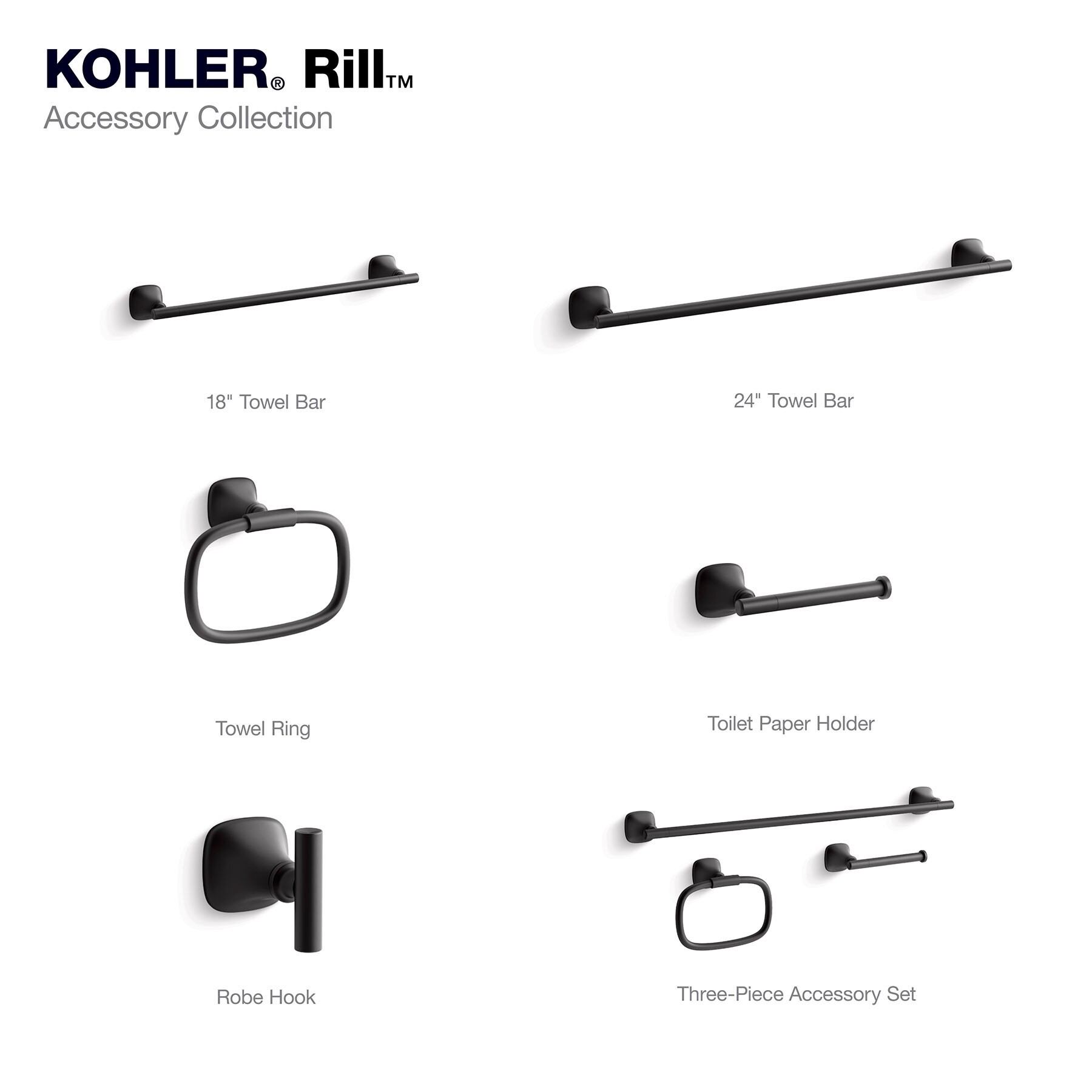 slide 6 of 6, KOHLER Rill Matte Black Wall mount Single Towel Ring, 1 ct