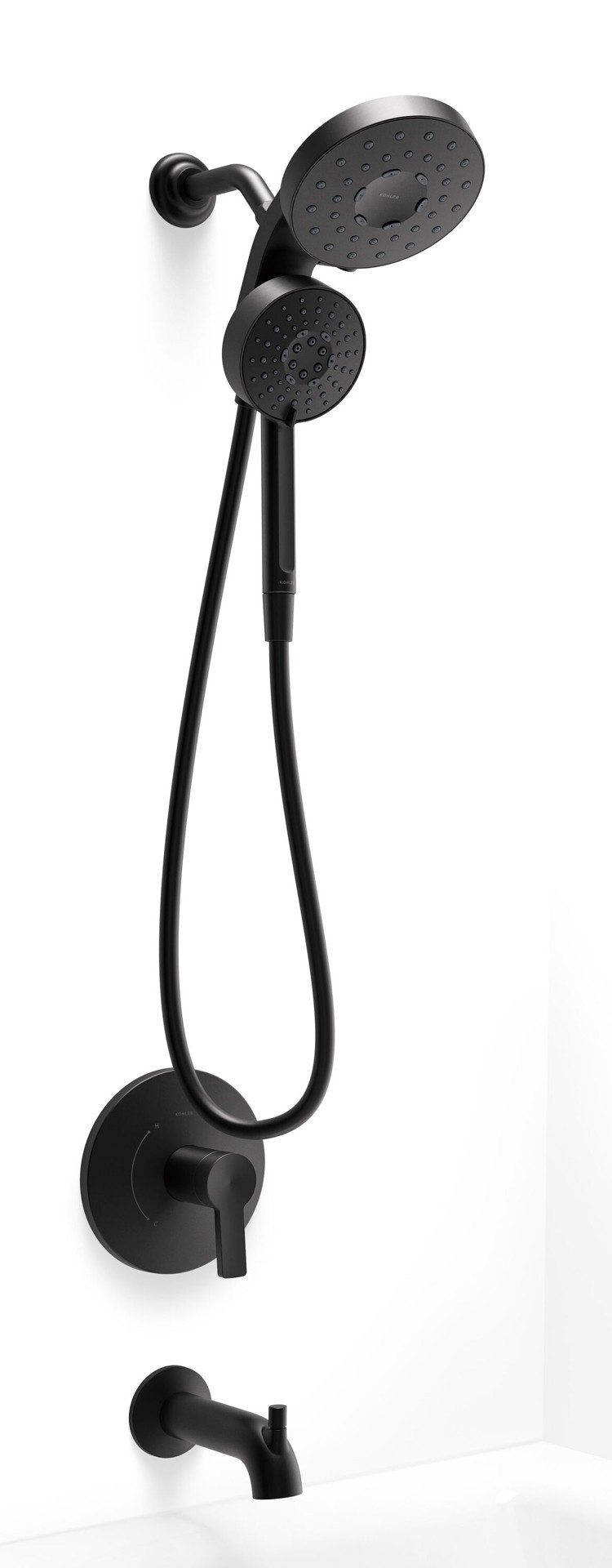 slide 3 of 5, KOHLER Premise Rite-Temp Matte Black 1-handle 6-in Round Bathtub and shower Faucet with Valve (Single Function), 1 ct