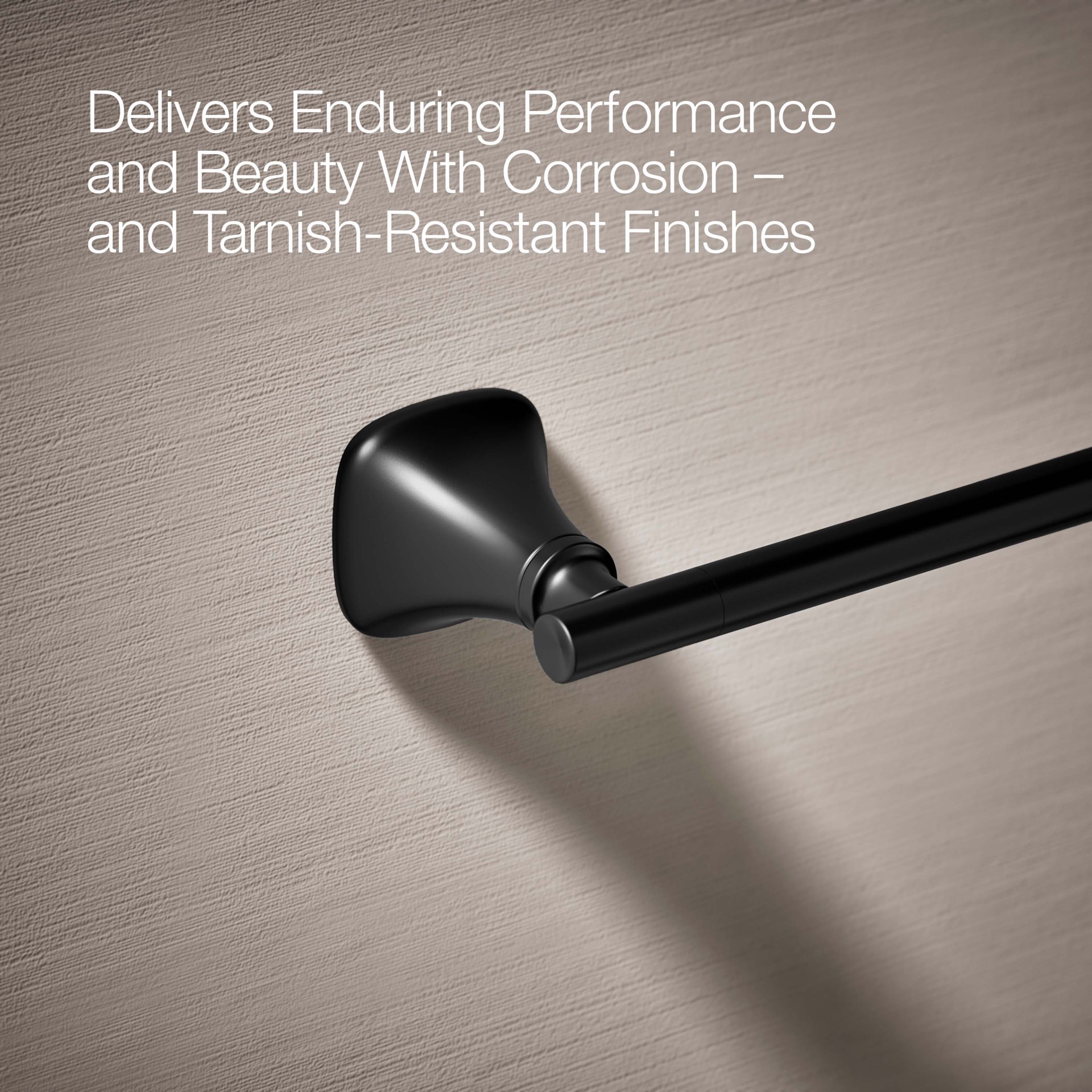 slide 4 of 6, KOHLER 3 -Piece Rill Matte Black Decorative Bathroom Hardware Set Towel Bar, Toilet Paper Holder, Towel Ring Included, 1 ct