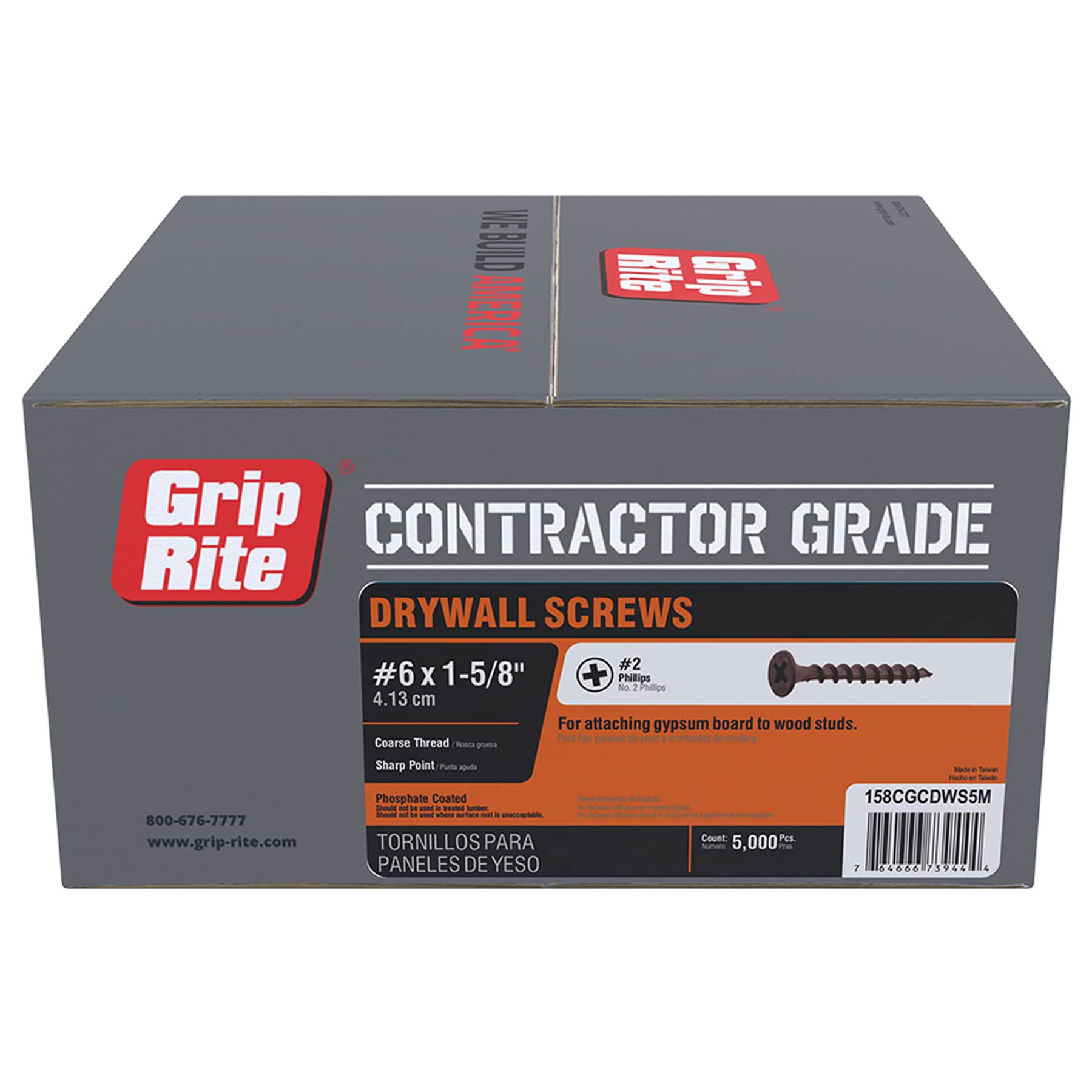 slide 5 of 5, Grip-Rite #6 x 1-5/8-in Bugle Coarse Thread Drywall Screws 22.04-lb ( 5000 -Pack ), 1 ct