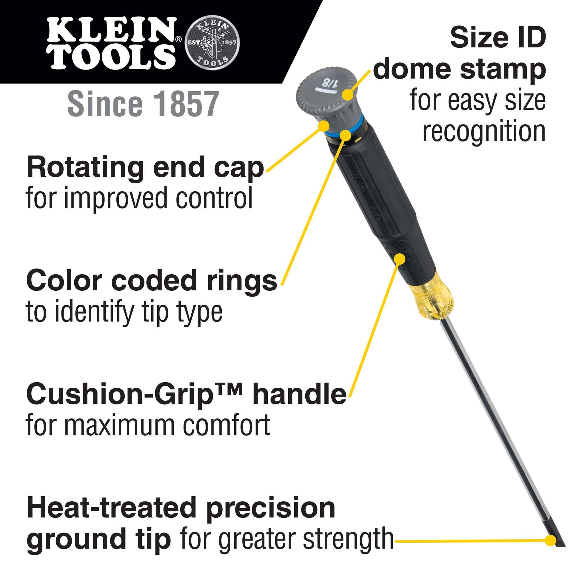slide 2 of 6, Klein Tools Precision Screwdriver Set, Slotted, and Phillips 4-Piece, 1 ct