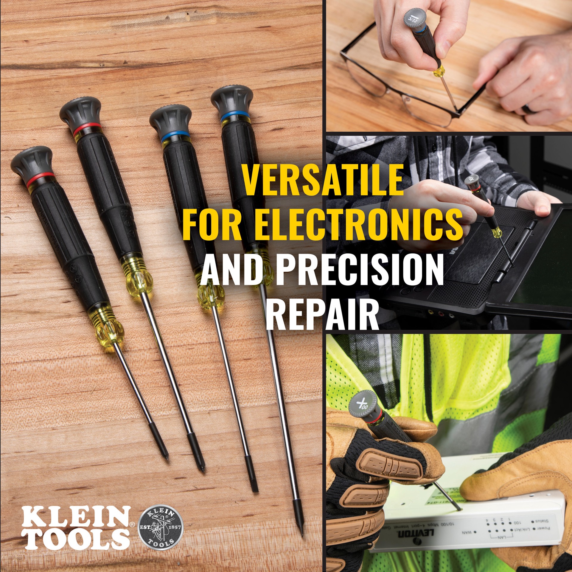 slide 4 of 6, Klein Tools Precision Screwdriver Set, Slotted, and Phillips 4-Piece, 1 ct