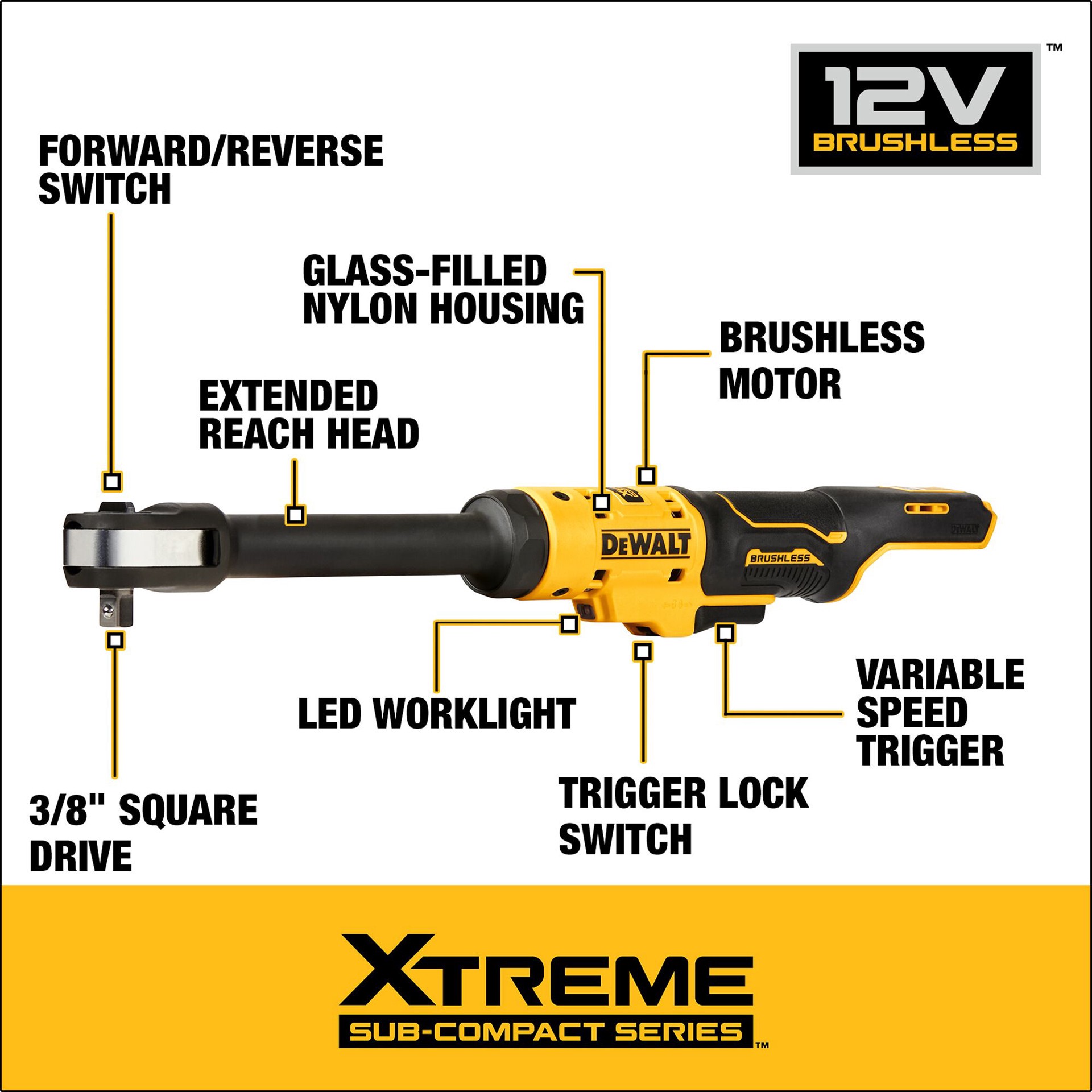 slide 2 of 6, DEWALT XTREME 12-volt Max Variable Speed Brushless 3/8-in Drive Cordless Ratchet Wrench (Battery Not Included and Charger Not Included), 1 ct