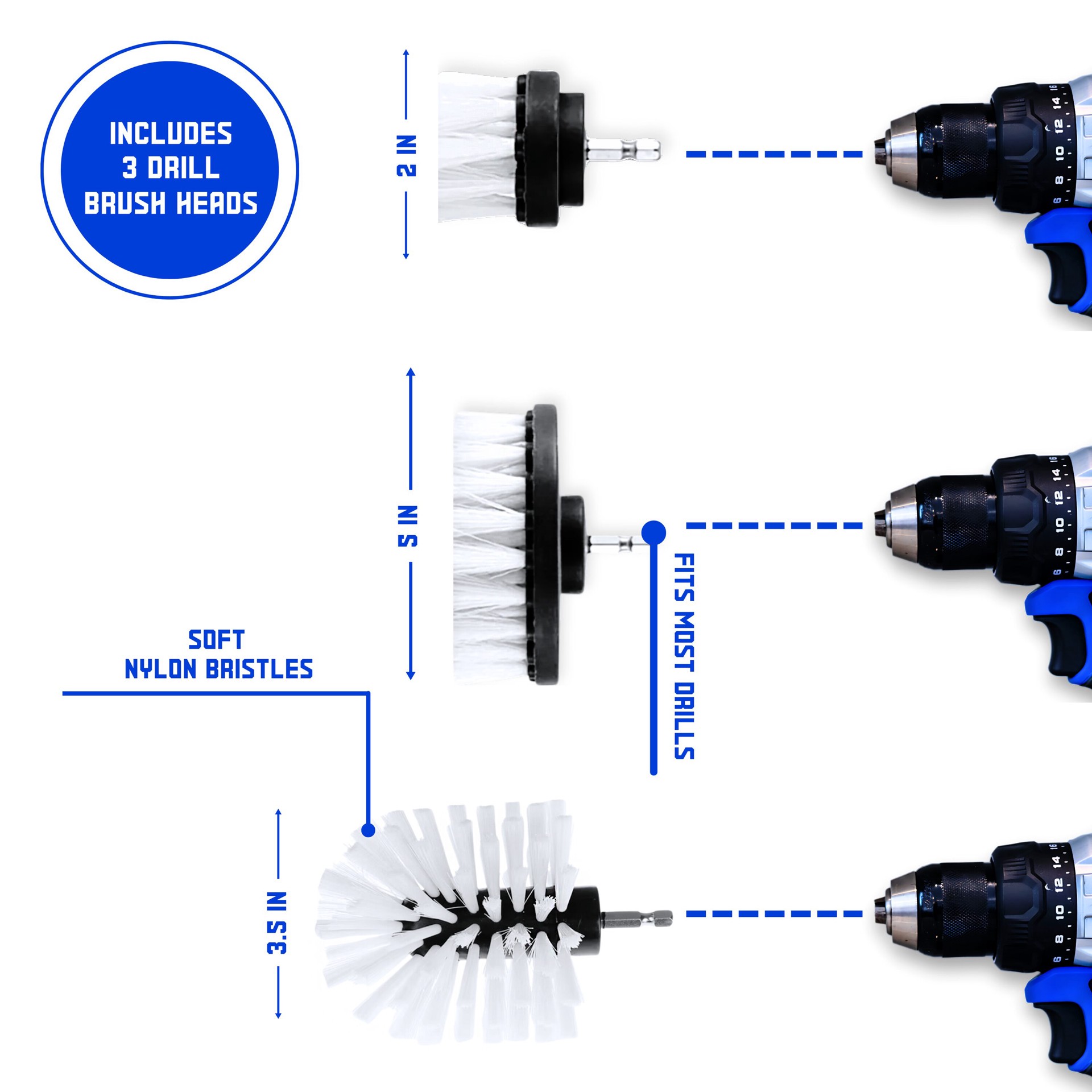 slide 2 of 6, Diamond Shine Soft Drill Brush 3 -Pack Cleaning kit attachment, 1 ct