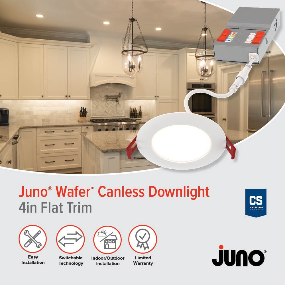 slide 2 of 6, Juno 6 Pack Contractor Select WF4 Matte White 4-in 1100 -Lumens Switchable Round Dimmable LED Canless Wet rated Recessed Downlight 6 -Pack, 1 ct