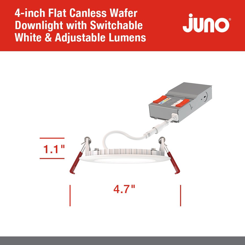 slide 4 of 6, Juno 6 Pack Contractor Select WF4 Matte White 4-in 1100 -Lumens Switchable Round Dimmable LED Canless Wet rated Recessed Downlight 6 -Pack, 1 ct
