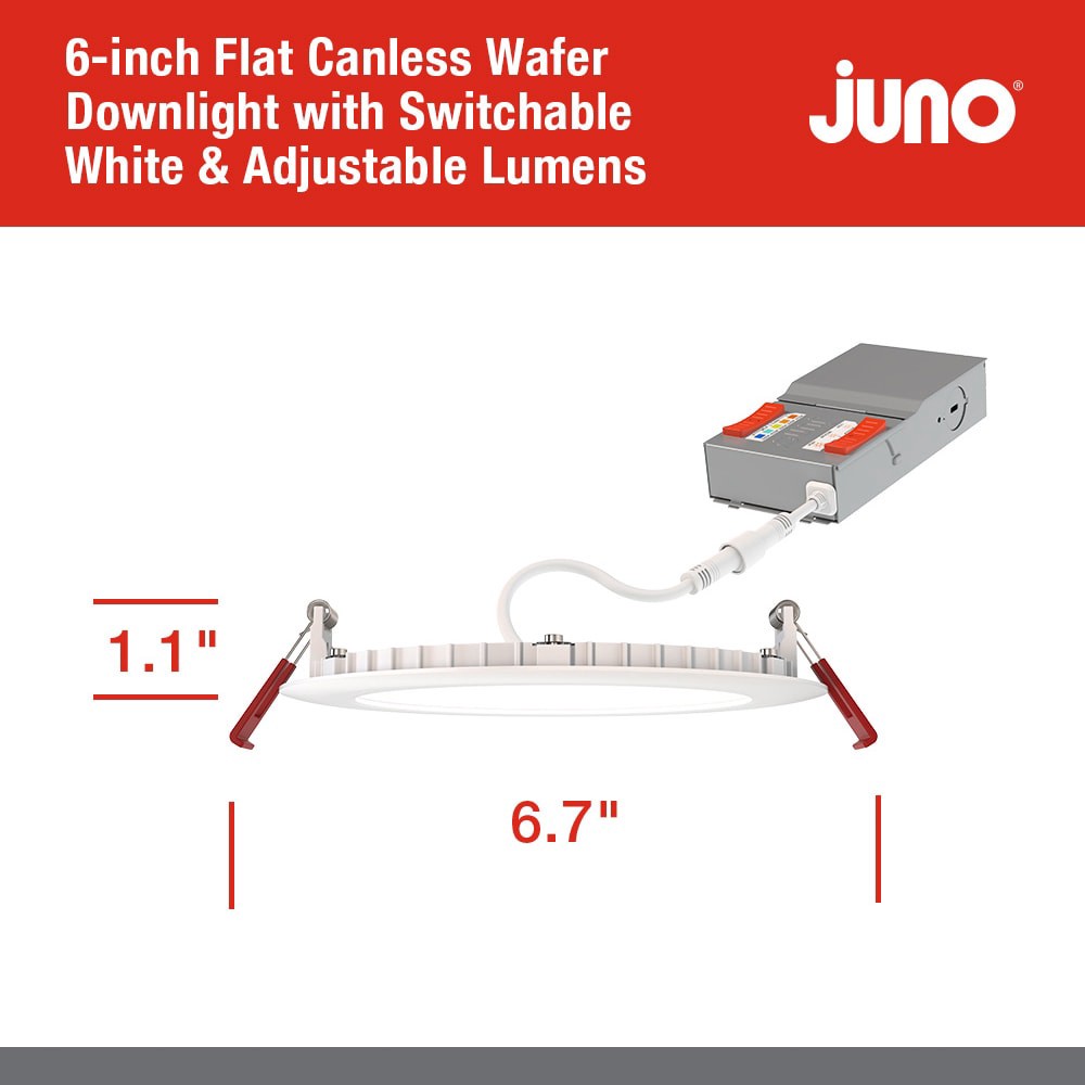 slide 4 of 6, Juno 6 Pack Contractor Select WF6 Matte White 6-in 1300 -Lumens Switchable Round Dimmable LED Canless Wet rated Recessed Downlight 6 -Pack, 1 ct