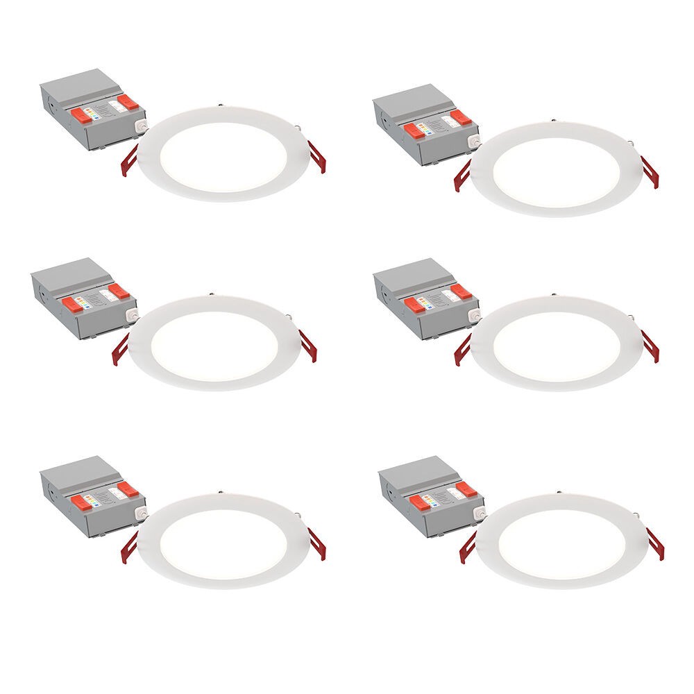 slide 1 of 6, Juno 6 Pack Contractor Select WF6 Matte White 6-in 1300 -Lumens Switchable Round Dimmable LED Canless Wet rated Recessed Downlight 6 -Pack, 1 ct