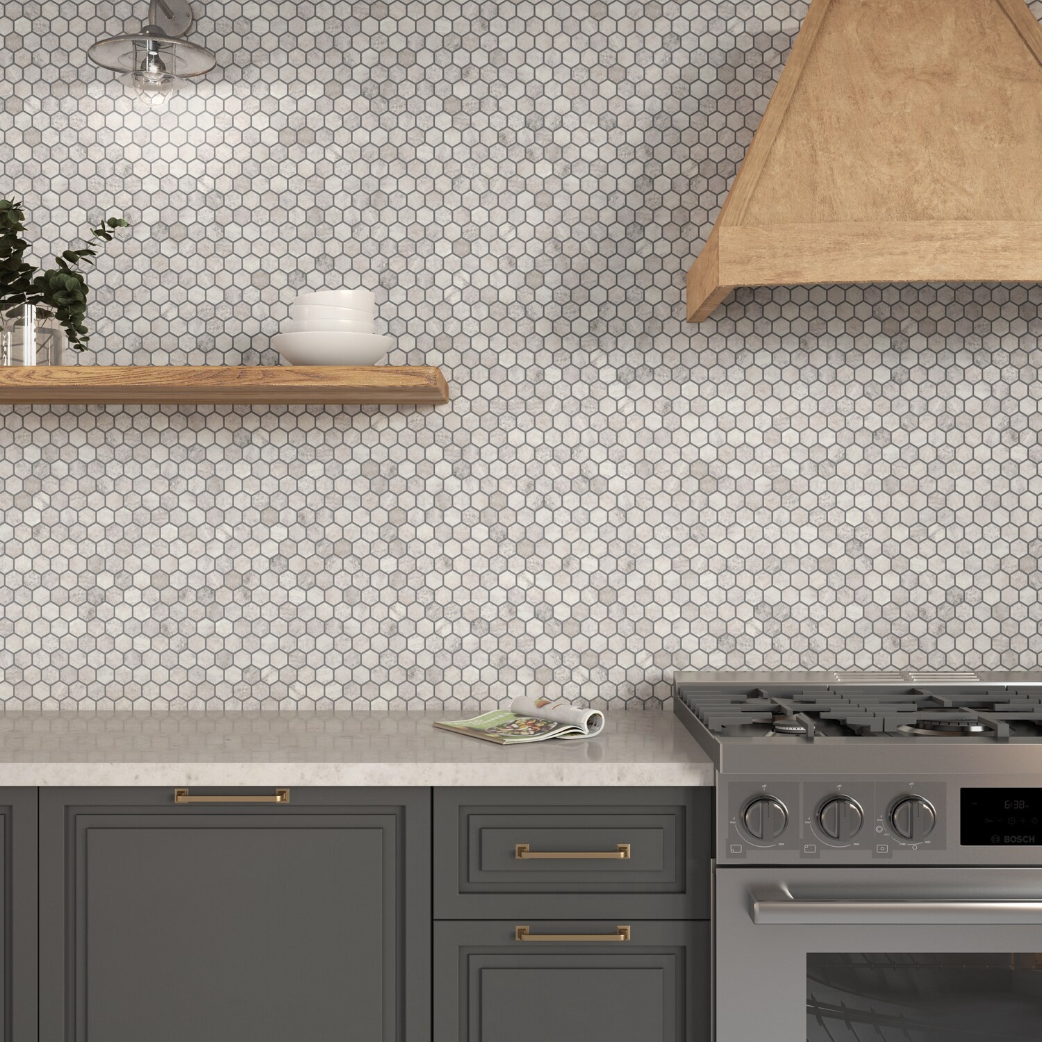 slide 2 of 6, STAINMASTER Quartzite Sepia 10-in x 12-in Matte Ceramic Hexagon Mosaic Floor and Wall Tile ( 0.81-sq ft Piece ), 1 ct