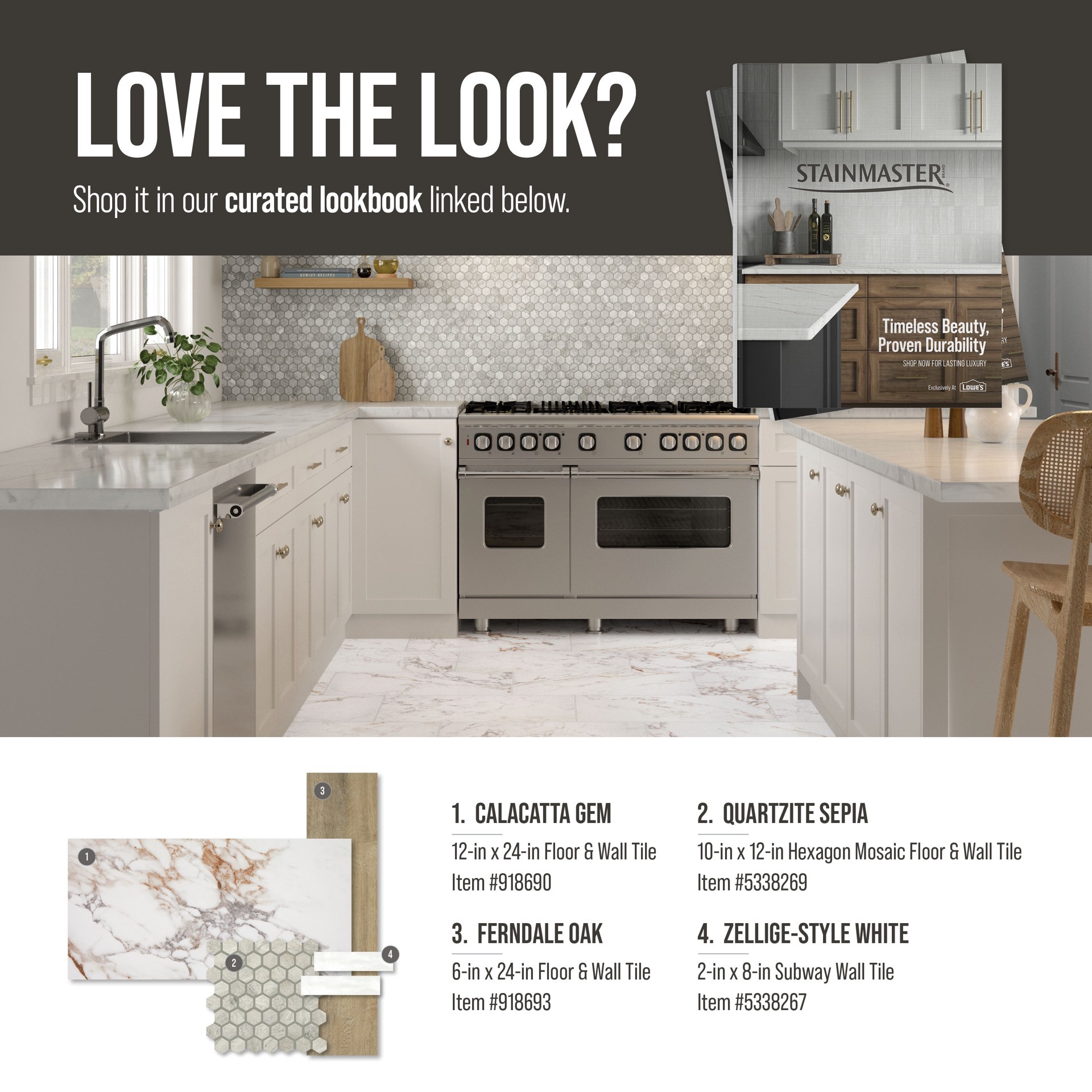 slide 5 of 6, STAINMASTER Quartzite Sepia 10-in x 12-in Matte Ceramic Hexagon Mosaic Floor and Wall Tile ( 0.81-sq ft Piece ), 1 ct