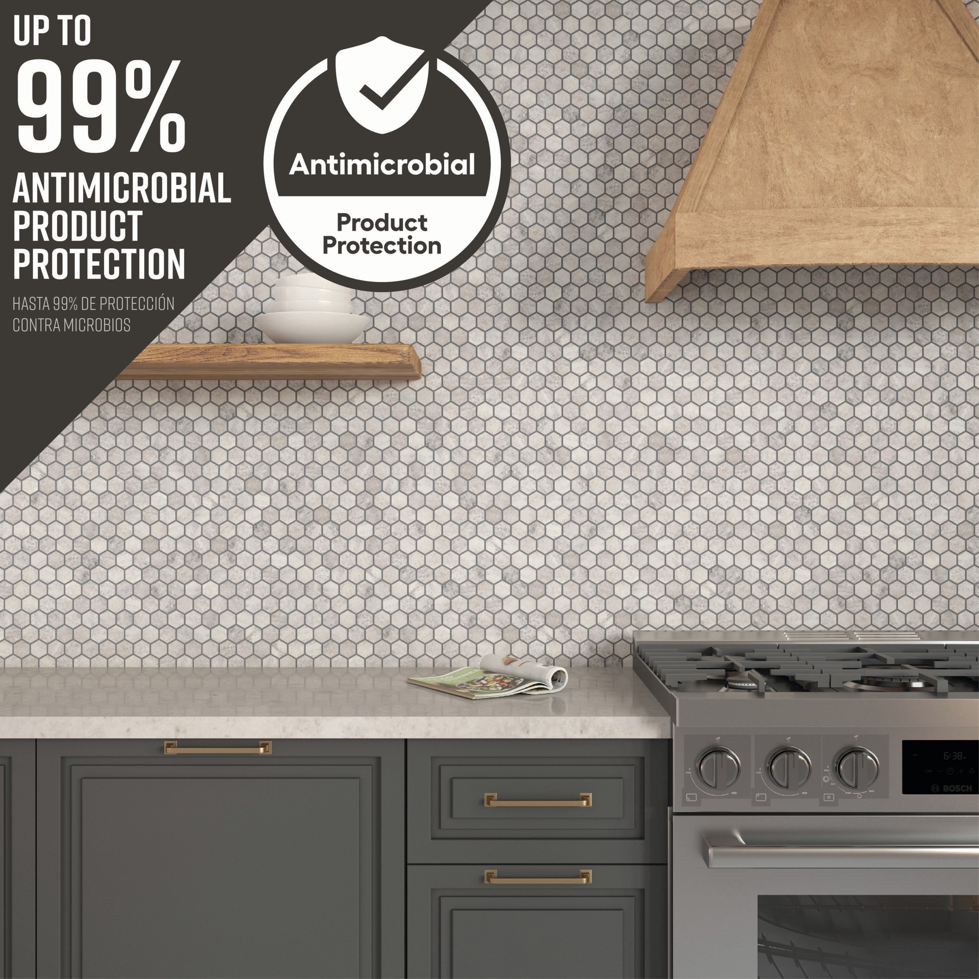 slide 4 of 6, STAINMASTER Quartzite Sepia 10-in x 12-in Matte Ceramic Hexagon Mosaic Floor and Wall Tile ( 0.81-sq ft Piece ), 1 ct