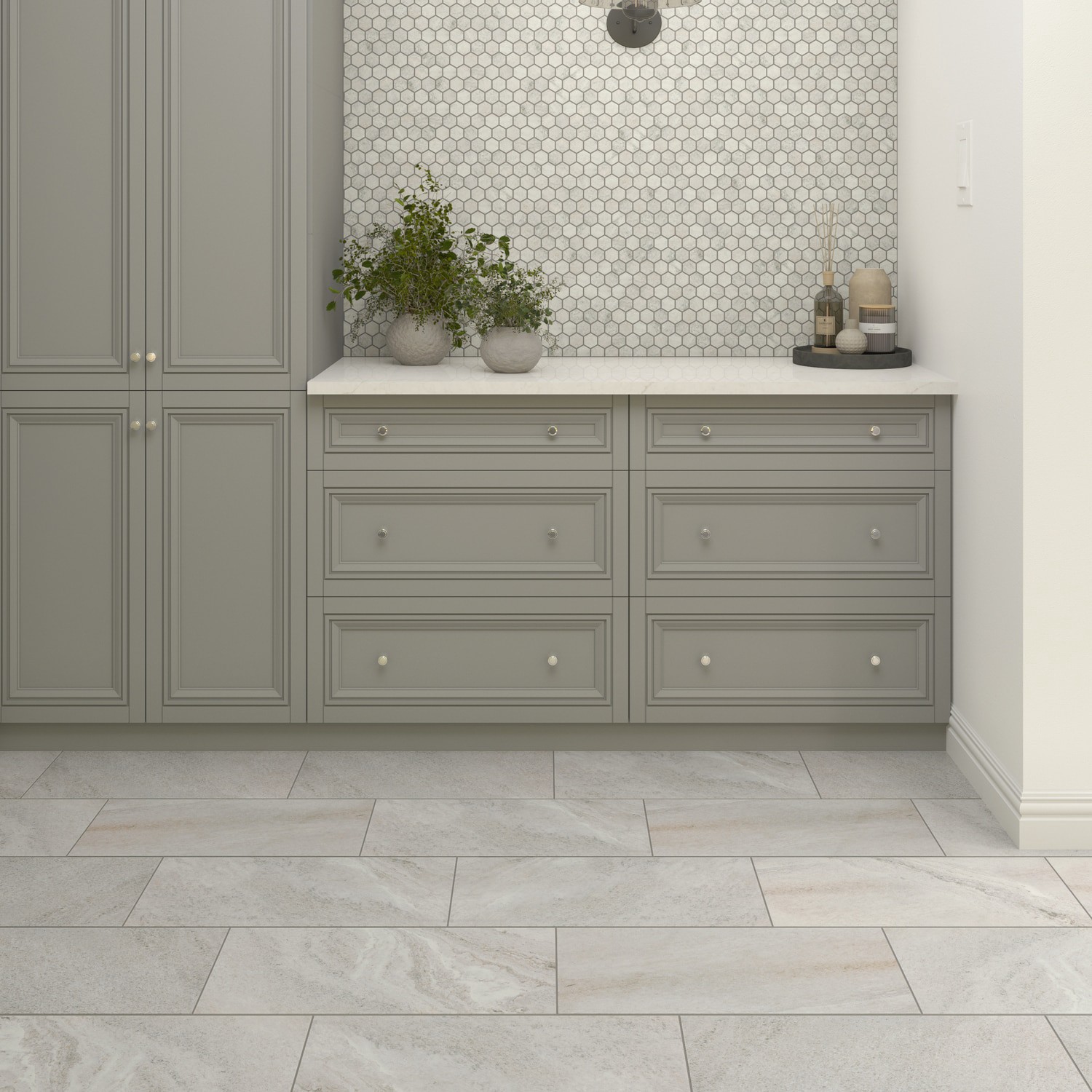 slide 6 of 6, STAINMASTER Quartzite Sepia 10-in x 12-in Matte Ceramic Hexagon Mosaic Floor and Wall Tile ( 0.81-sq ft Piece ), 1 ct