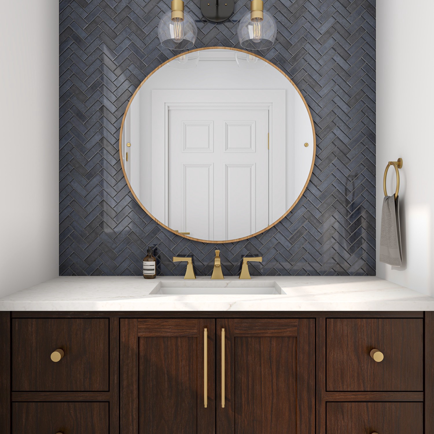 slide 2 of 6, STAINMASTER Zellige-style Blue 9-in x 12-in Glossy Ceramic Herringbone Mosaic Wall Tile ( 0.6-sq ft Piece ), 1 ct