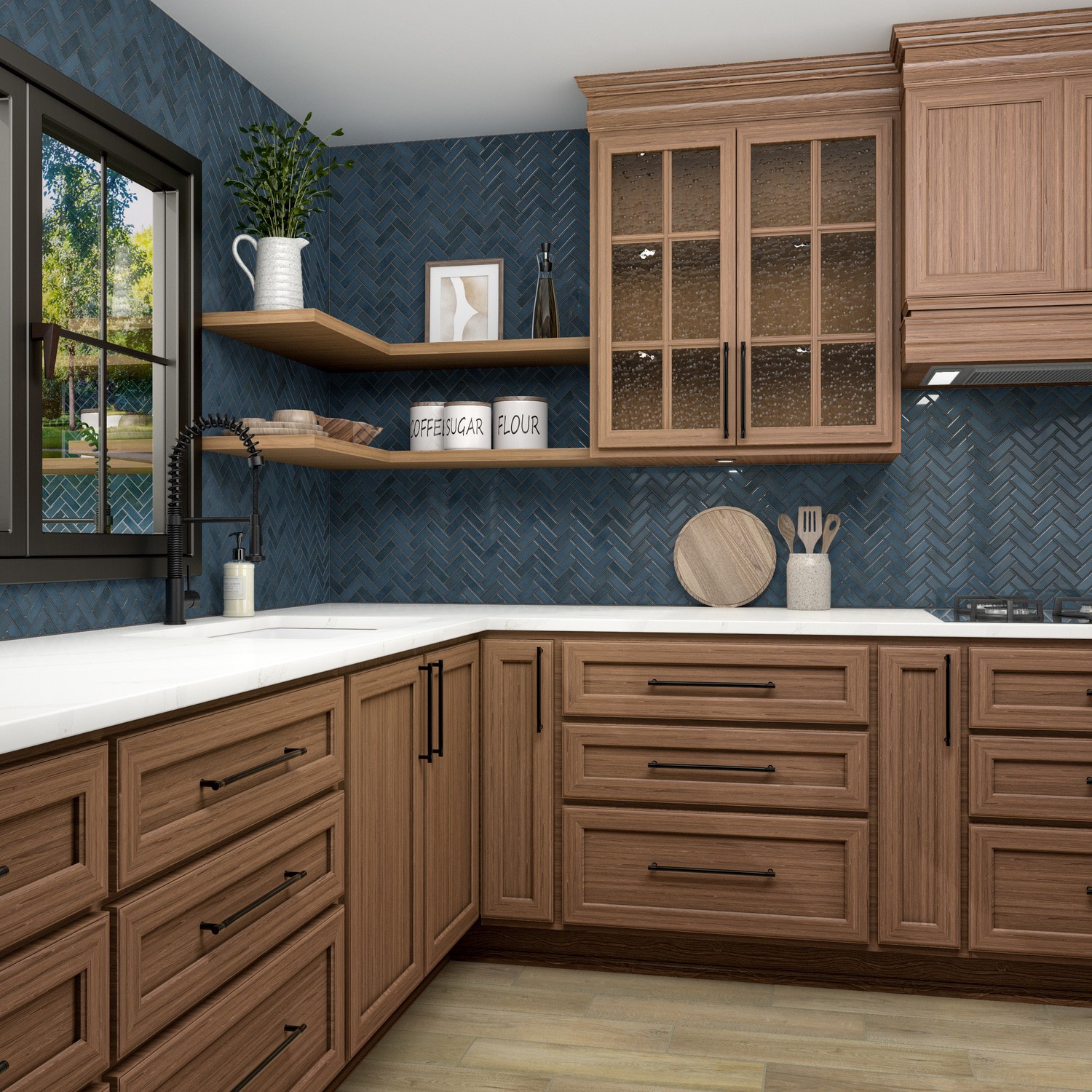 slide 5 of 6, STAINMASTER Zellige-style Blue 9-in x 12-in Glossy Ceramic Herringbone Mosaic Wall Tile ( 0.6-sq ft Piece ), 1 ct