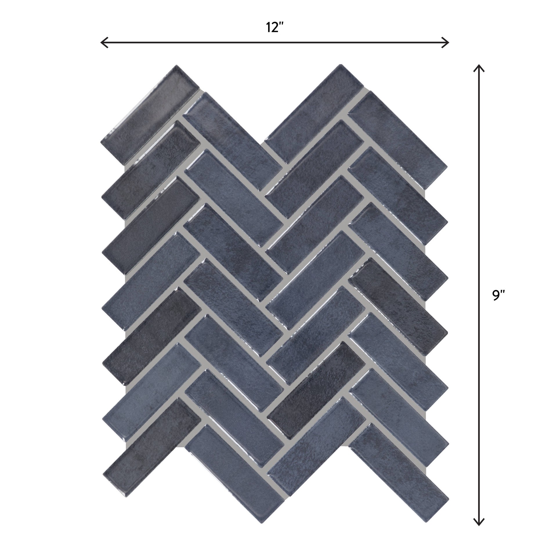 slide 6 of 6, STAINMASTER Zellige-style Blue 9-in x 12-in Glossy Ceramic Herringbone Mosaic Wall Tile ( 0.6-sq ft Piece ), 1 ct