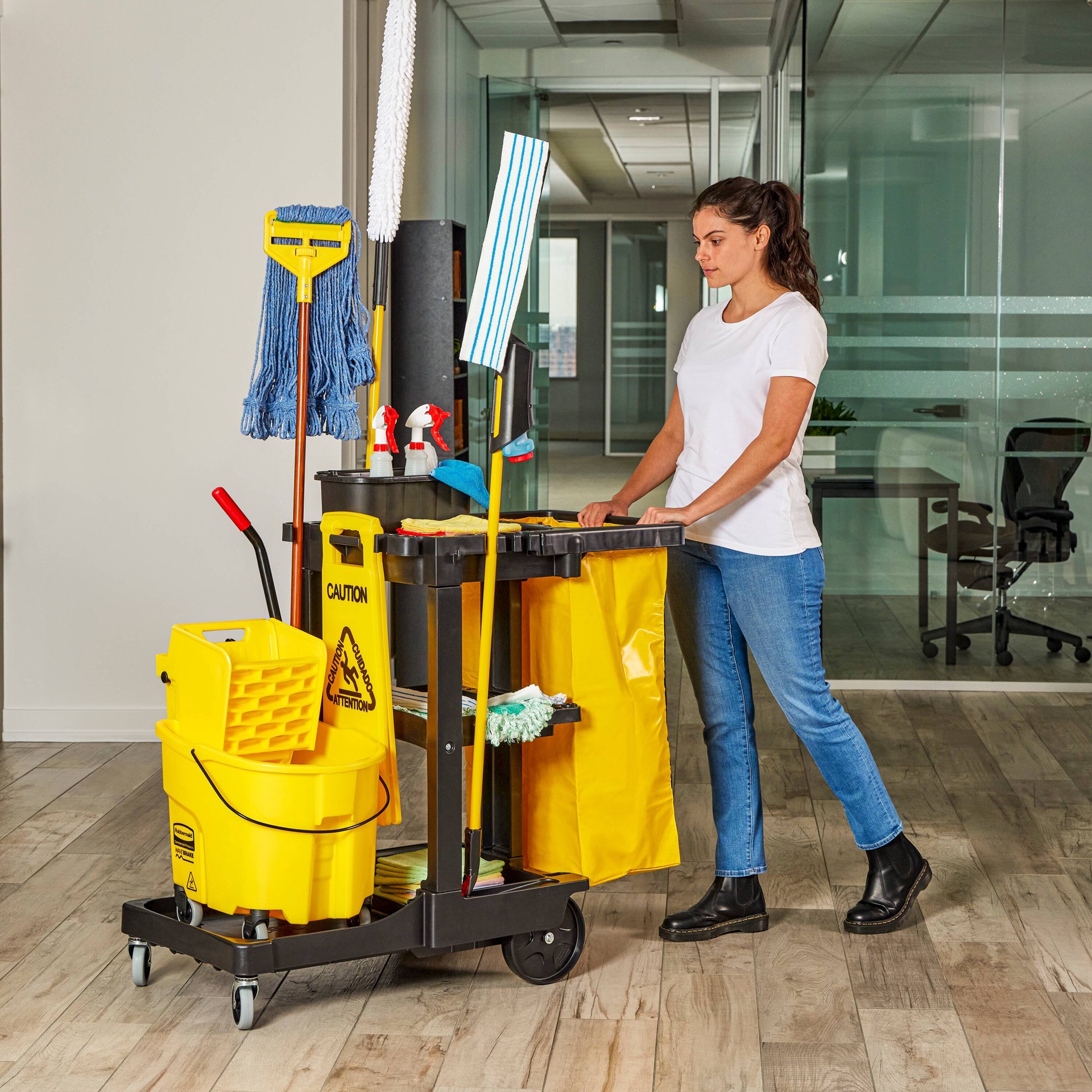 slide 3 of 3, Rubbermaid Commercial Products 24-Gallon Janitorial Cart, 1 ct