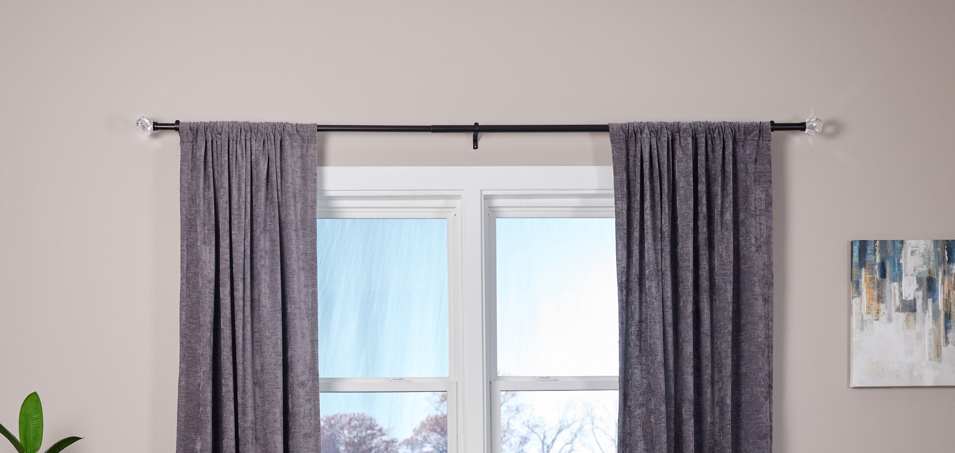 slide 5 of 6, Origin 21 36-in to 72-in Matte Black Iron Single Curtain Rod with Finials, 1 ct