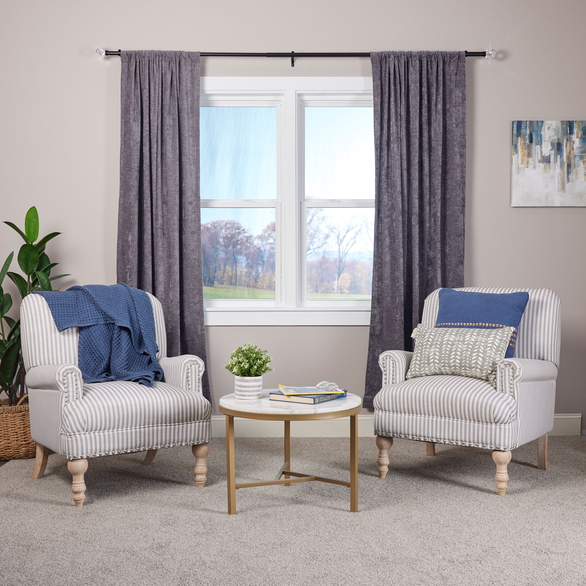 slide 6 of 6, Origin 21 36-in to 72-in Matte Black Iron Single Curtain Rod with Finials, 1 ct