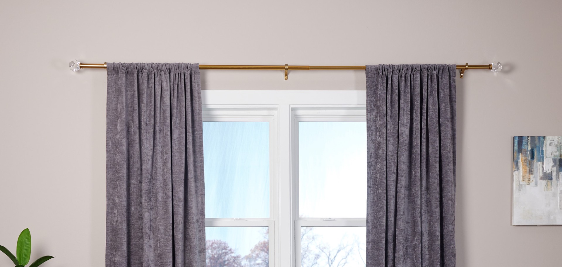 slide 5 of 6, Origin 21 72-in to 144-in Brushed Gold Iron Single Curtain Rod with Finials, 1 ct