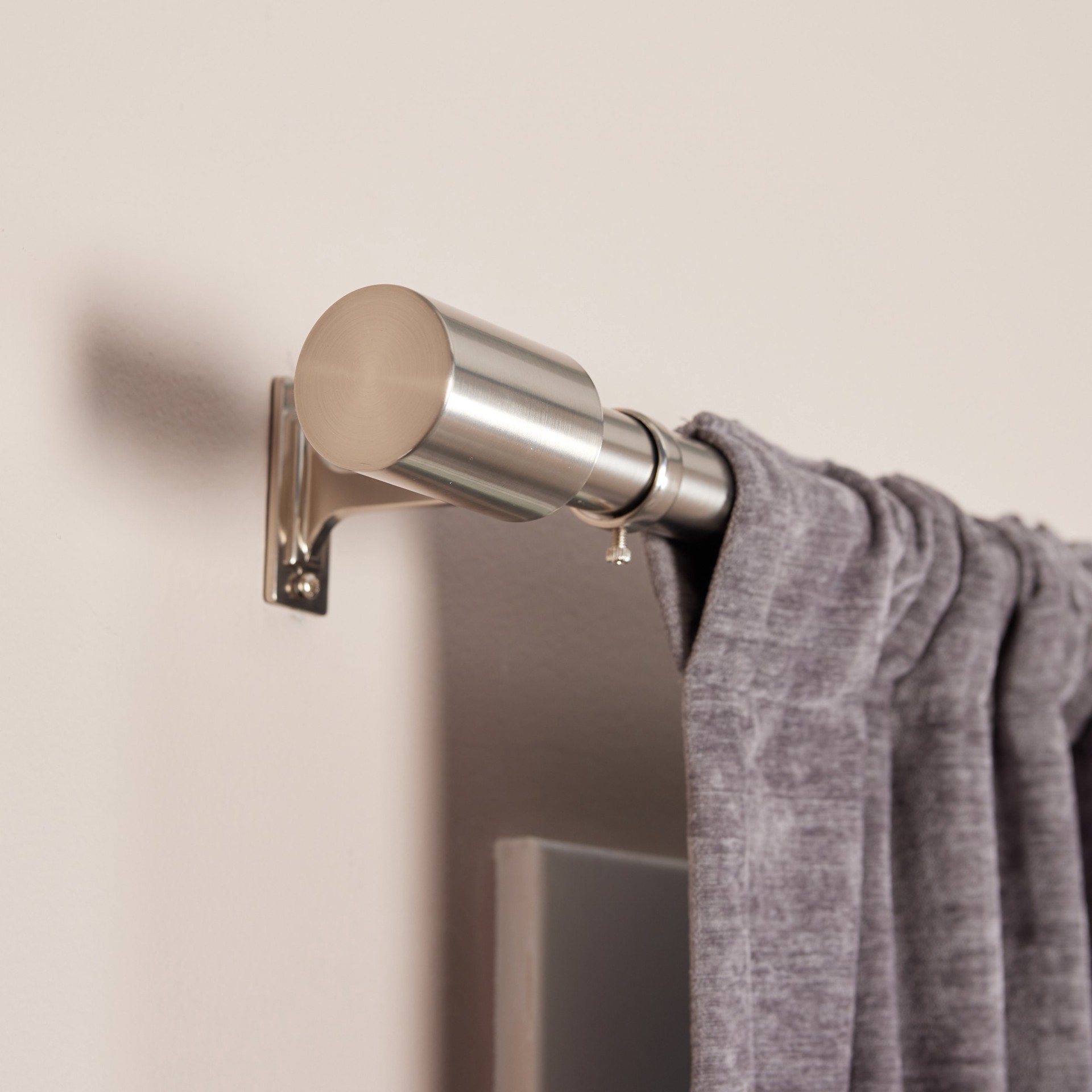 slide 2 of 6, Origin 21 36-in to 72-in Brushed Nickel Iron Single Curtain Rod with Finials, 1 ct