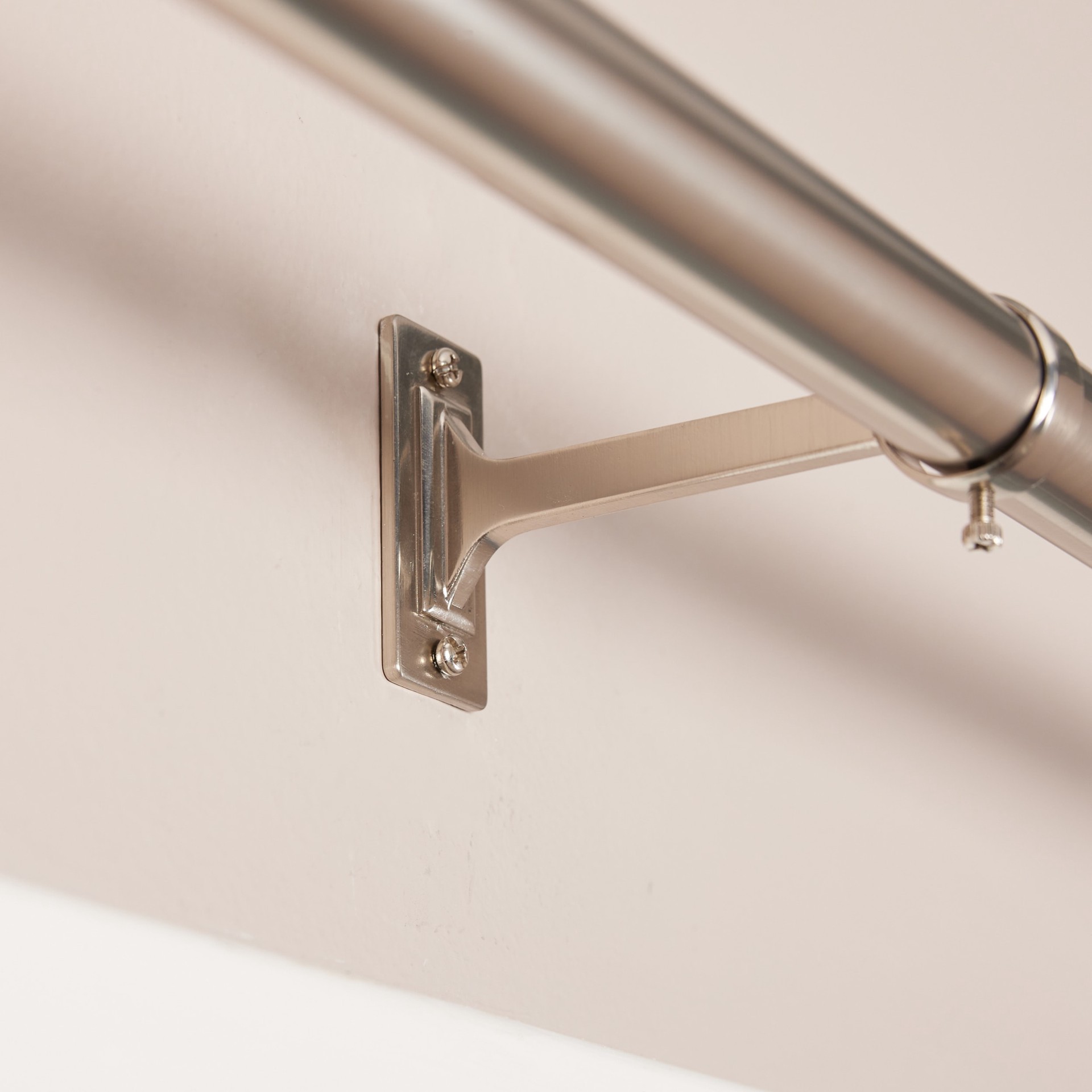 slide 3 of 6, Origin 21 36-in to 72-in Brushed Nickel Iron Single Curtain Rod with Finials, 1 ct