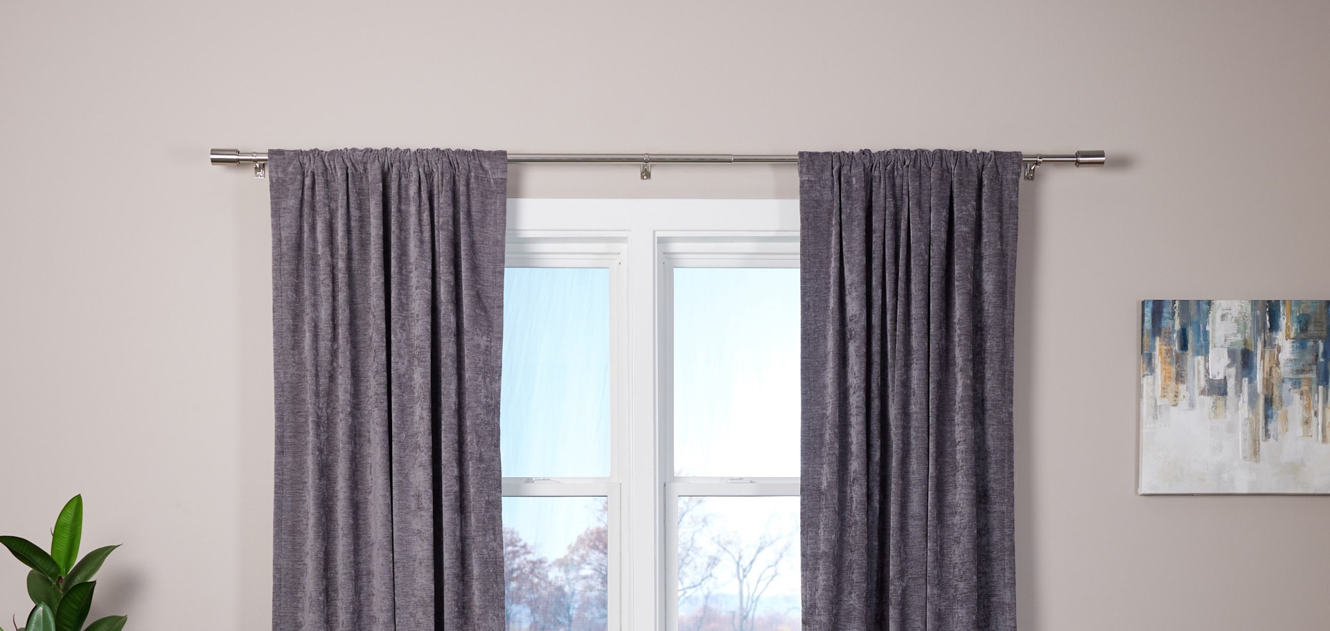 slide 5 of 6, Origin 21 36-in to 72-in Brushed Nickel Iron Single Curtain Rod with Finials, 1 ct