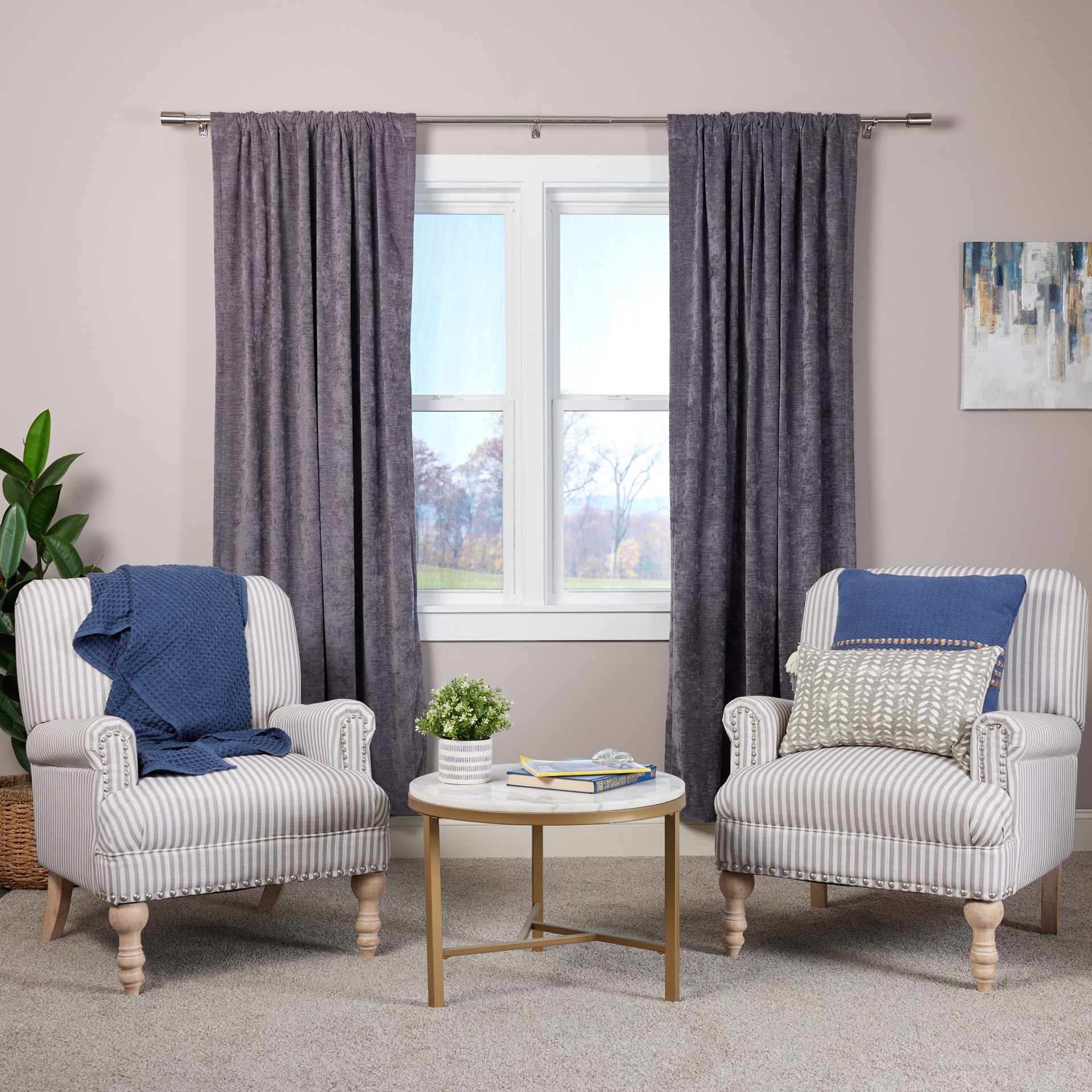 slide 6 of 6, Origin 21 36-in to 72-in Brushed Nickel Iron Single Curtain Rod with Finials, 1 ct