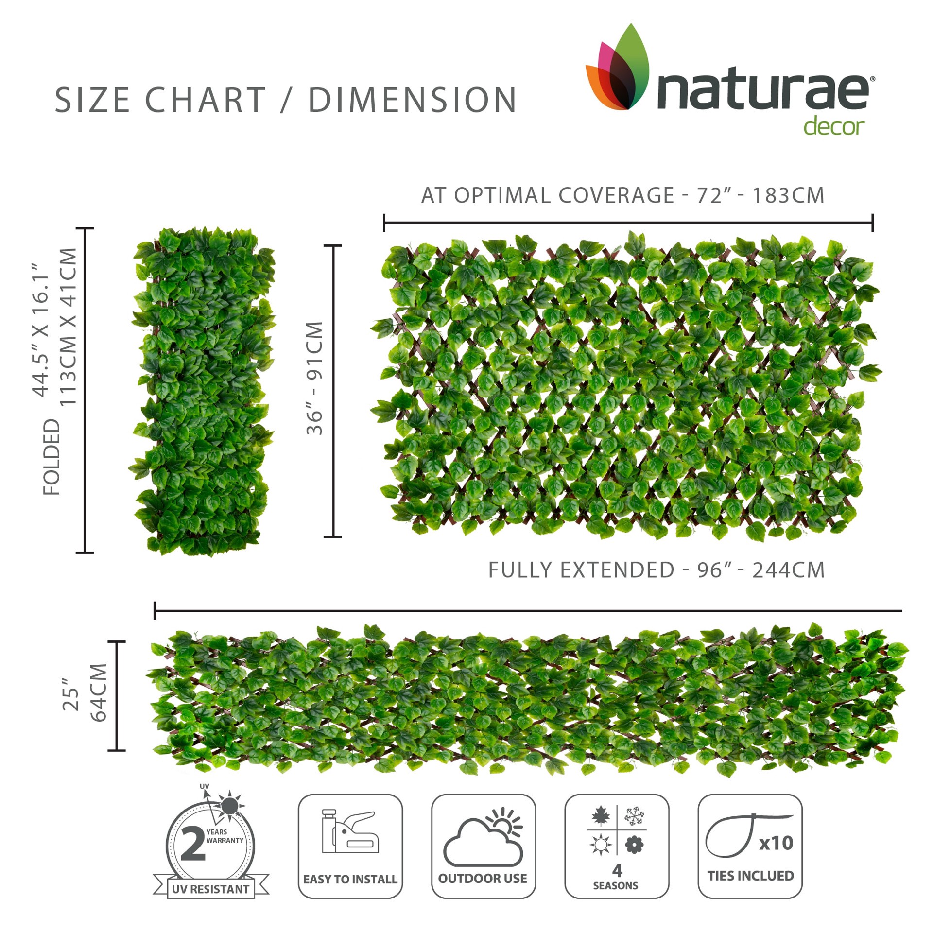 slide 3 of 6, naturae decor Expandable Privacy 72-in W x 36-in H Artificial Wild Mint Leaf Leaf Garden Trellis, 1 ct