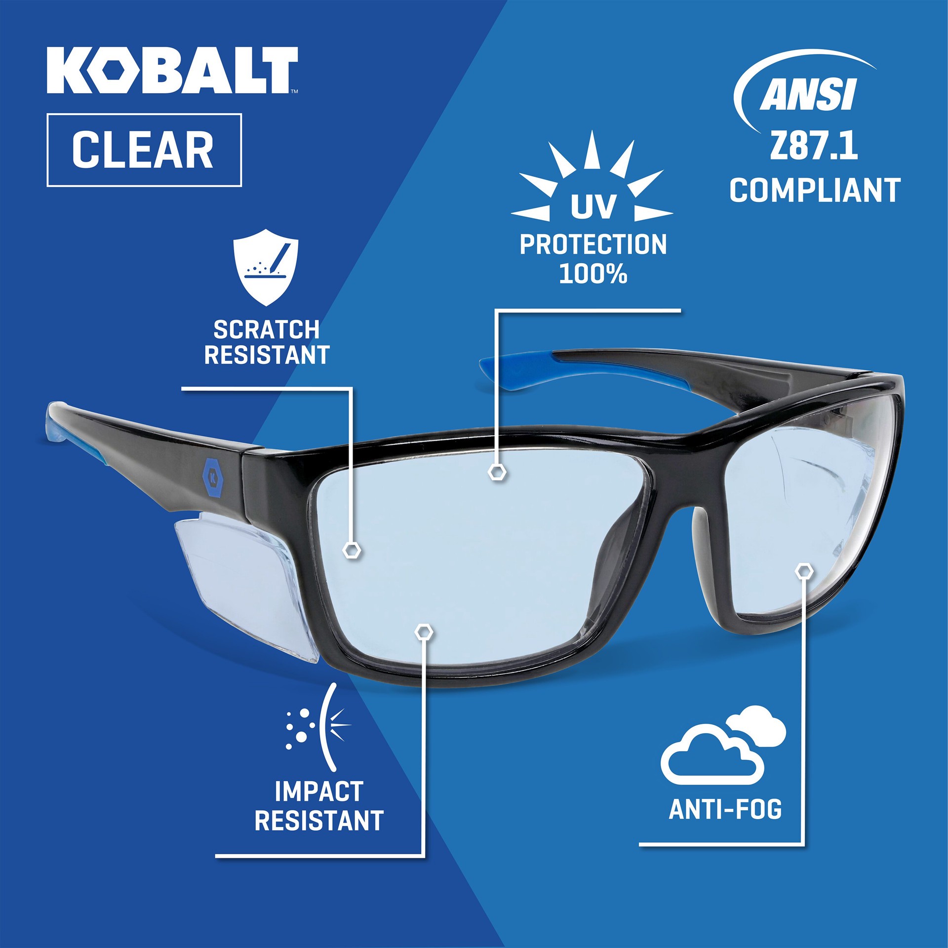 slide 2 of 6, Kobalt Plastic Anti-Fog Safety Glasses, 1 ct