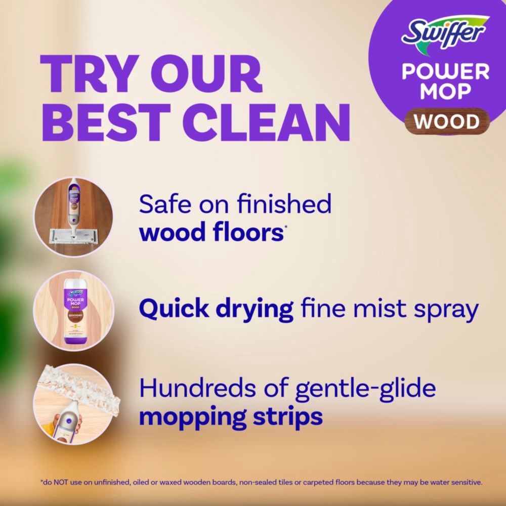 slide 2 of 6, Swiffer Power Mop WOOD Double Nozzle 25.4-fl oz Spray Mop, 1 ct