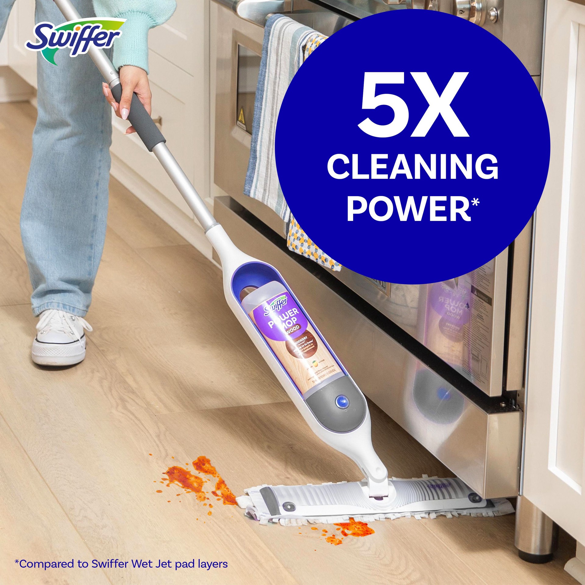 slide 4 of 6, Swiffer Power Mop WOOD Double Nozzle 25.4-fl oz Spray Mop, 1 ct