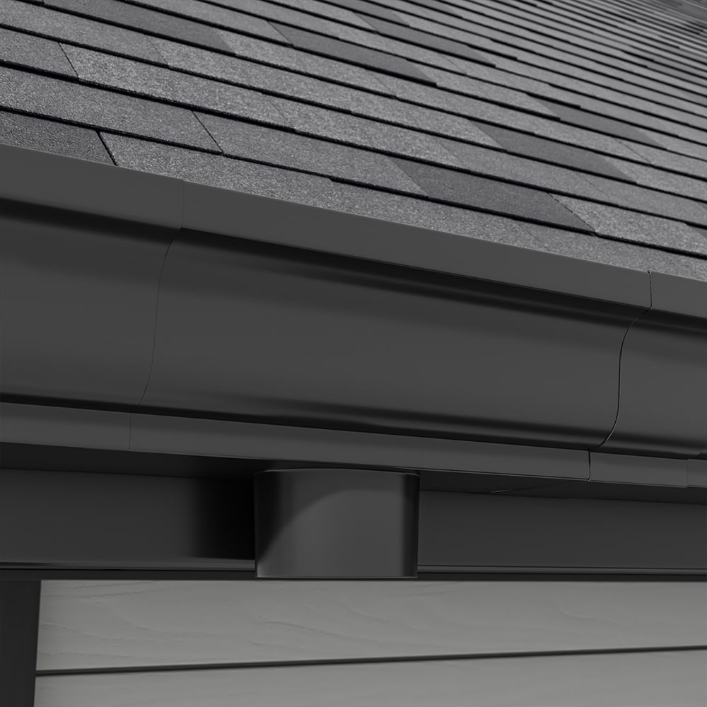 slide 4 of 4, Amerimax 5-in x 5.5-in Black K Style Gutter End with Drop, 1 ct