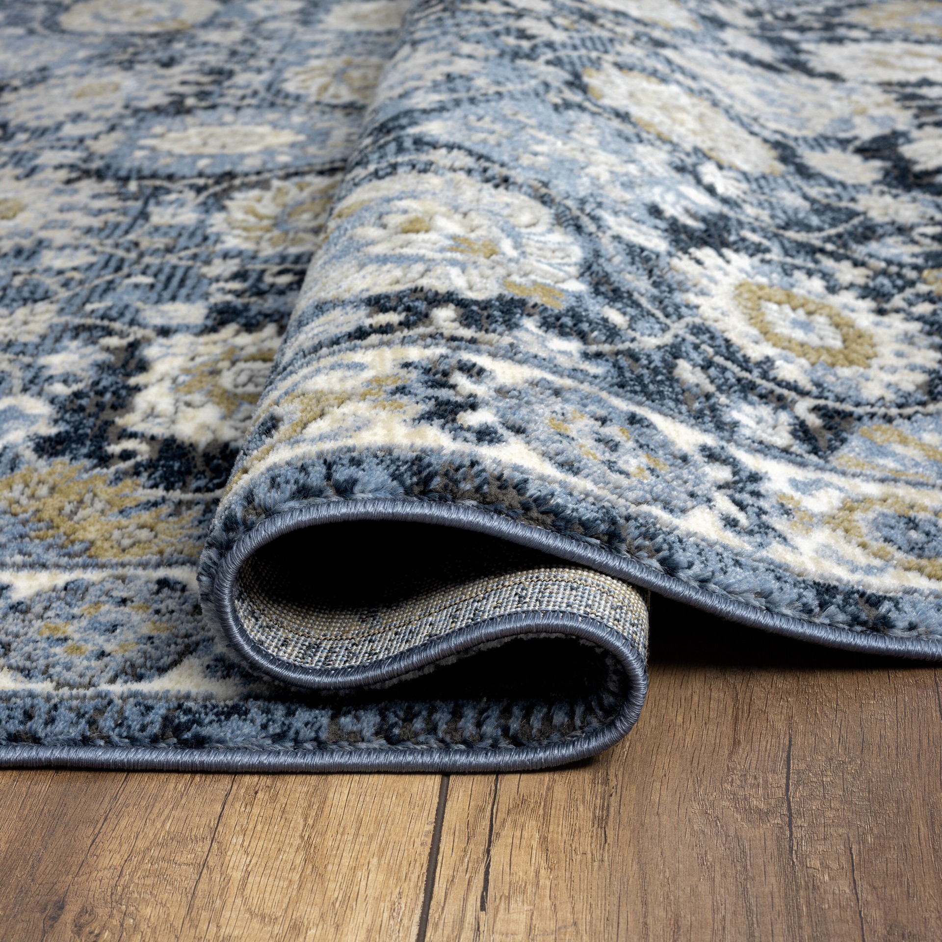 slide 3 of 6, allen + roth Blue Garden 5 x 7 (ft) Loomed Blue Rectangular Indoor Floral/Botanical Pet Friendly Area rug, 1 ct