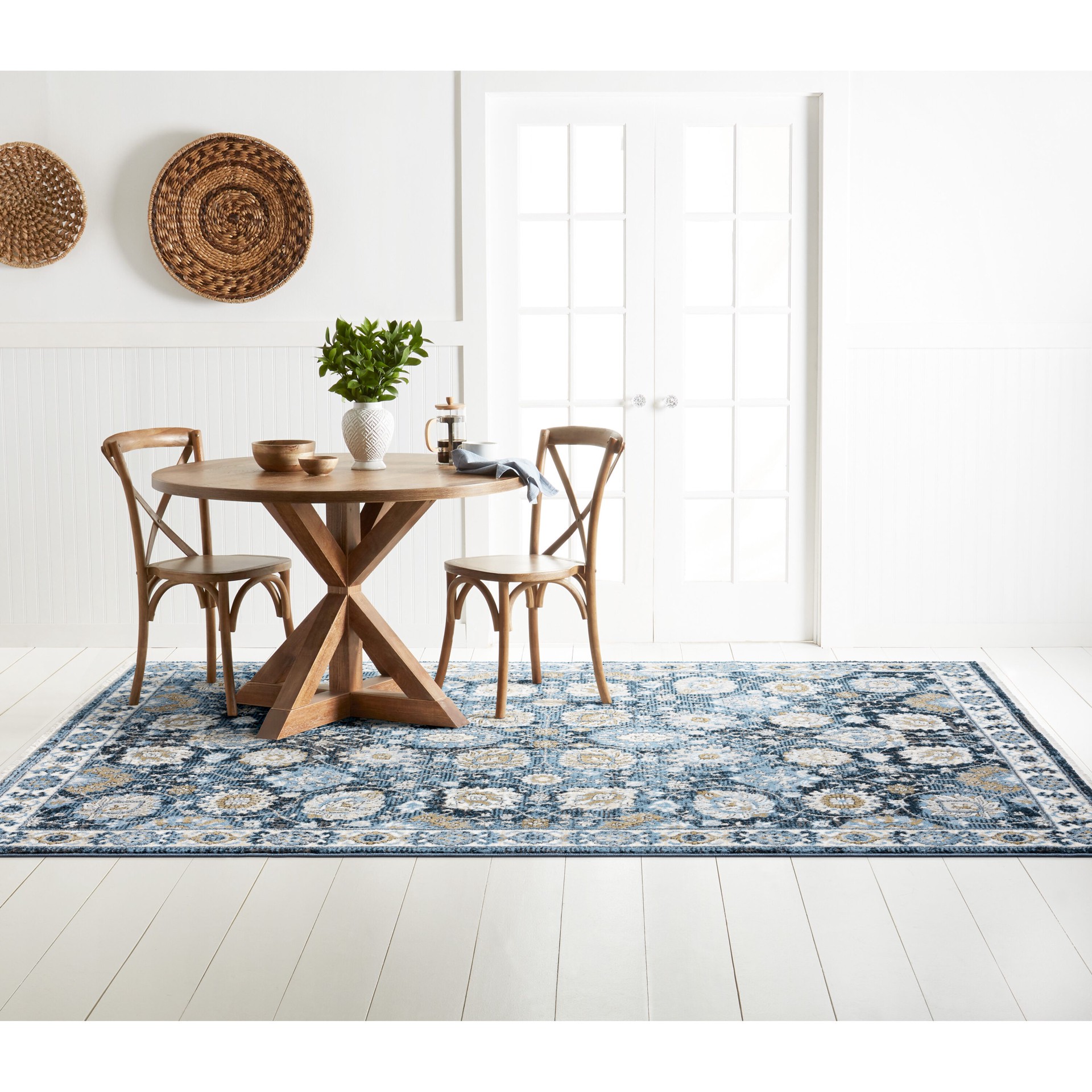 slide 6 of 6, allen + roth Blue Garden 5 x 7 (ft) Loomed Blue Rectangular Indoor Floral/Botanical Pet Friendly Area rug, 1 ct