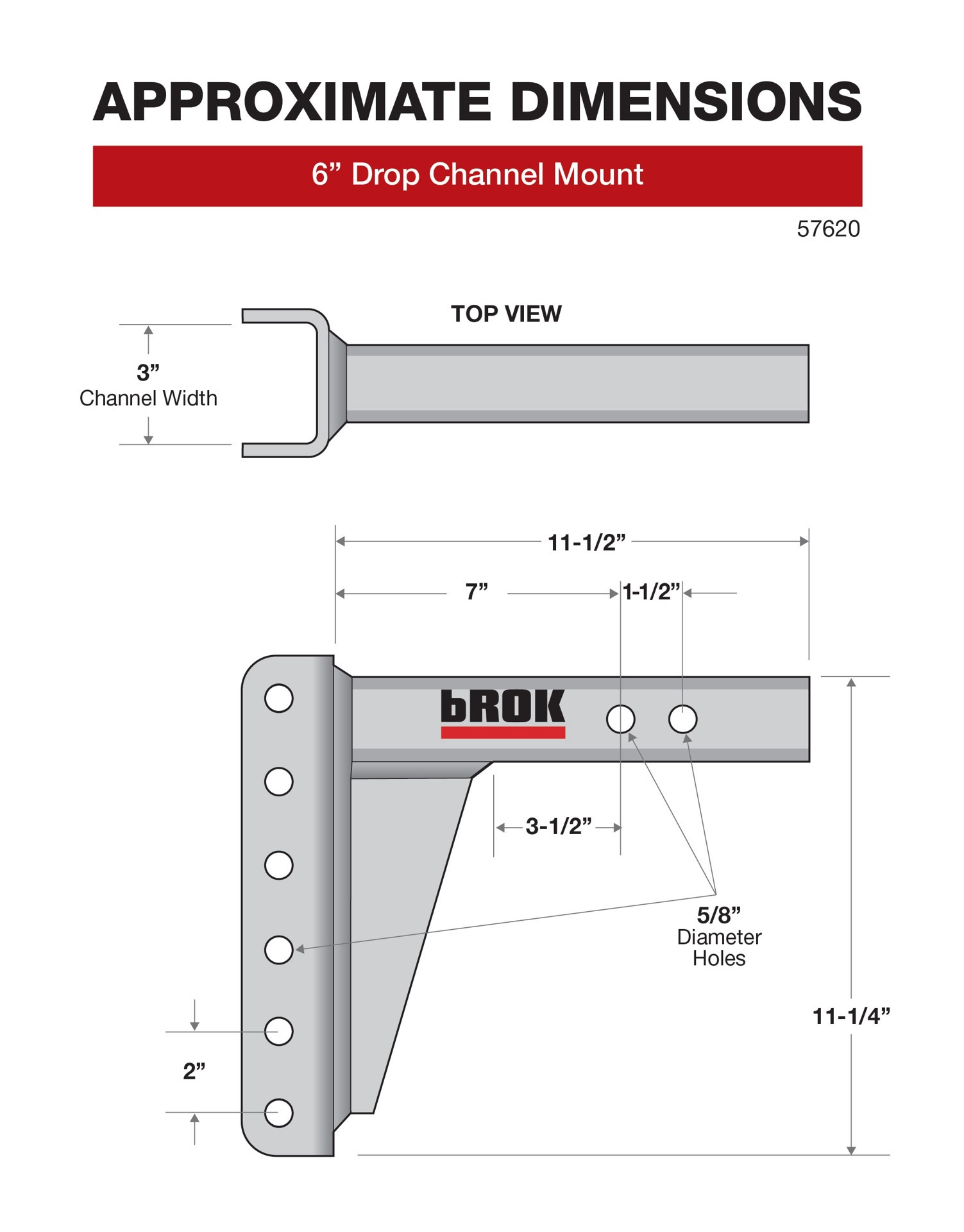 slide 5 of 6, bROK Channel Mount 6-in Drop 2-in Solid Shank 22K-Lbs, 1 ct