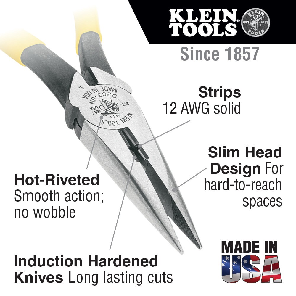 slide 2 of 5, Klein Tools Pliers, Needle Nose Side-Cutters, Stripping, 8-Inch, 1 ct