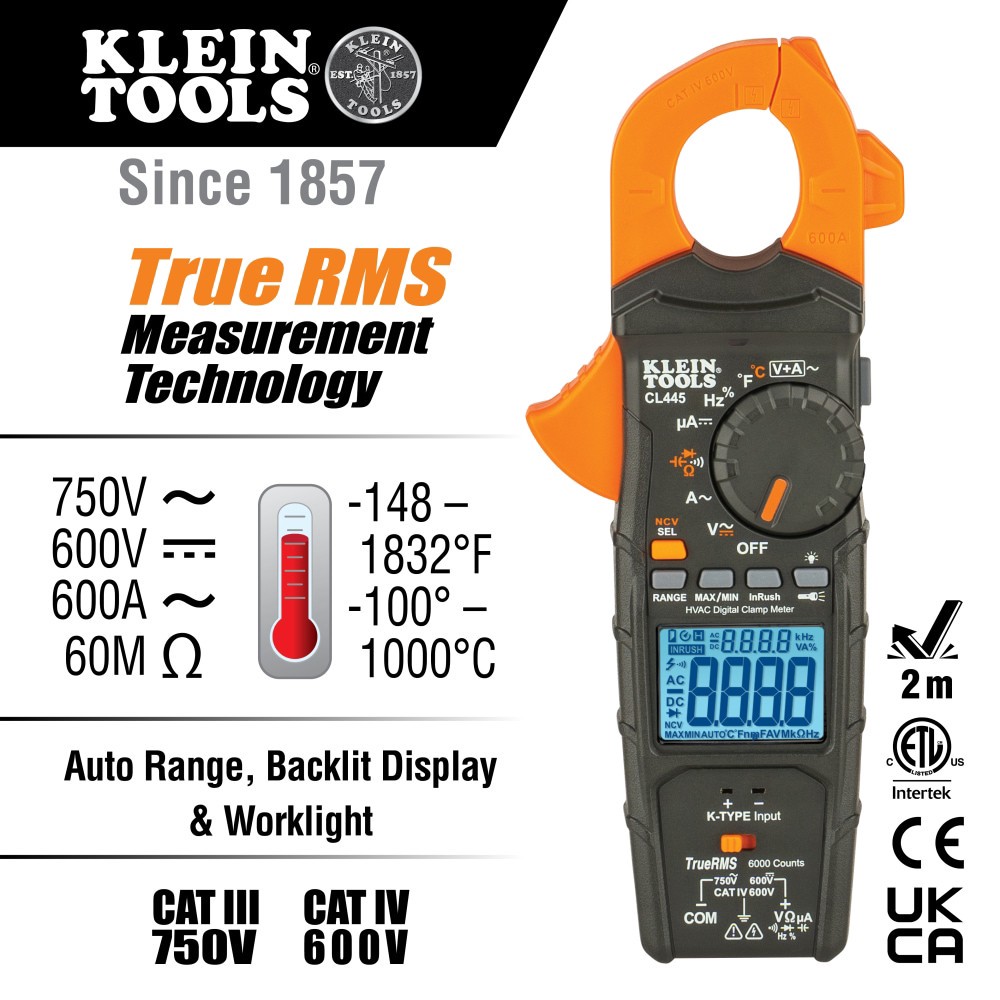 slide 2 of 6, Klein Tools HVAC Clamp Meter, 1 ct